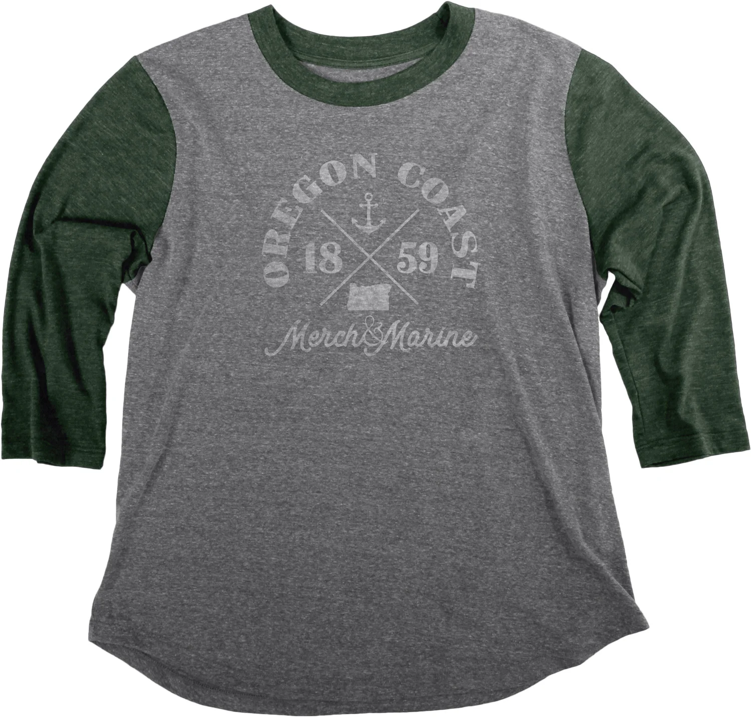 Women's Heather & Green "Oregon Coast 1859" Anchor 3/4 Sleeve T-Shirt
