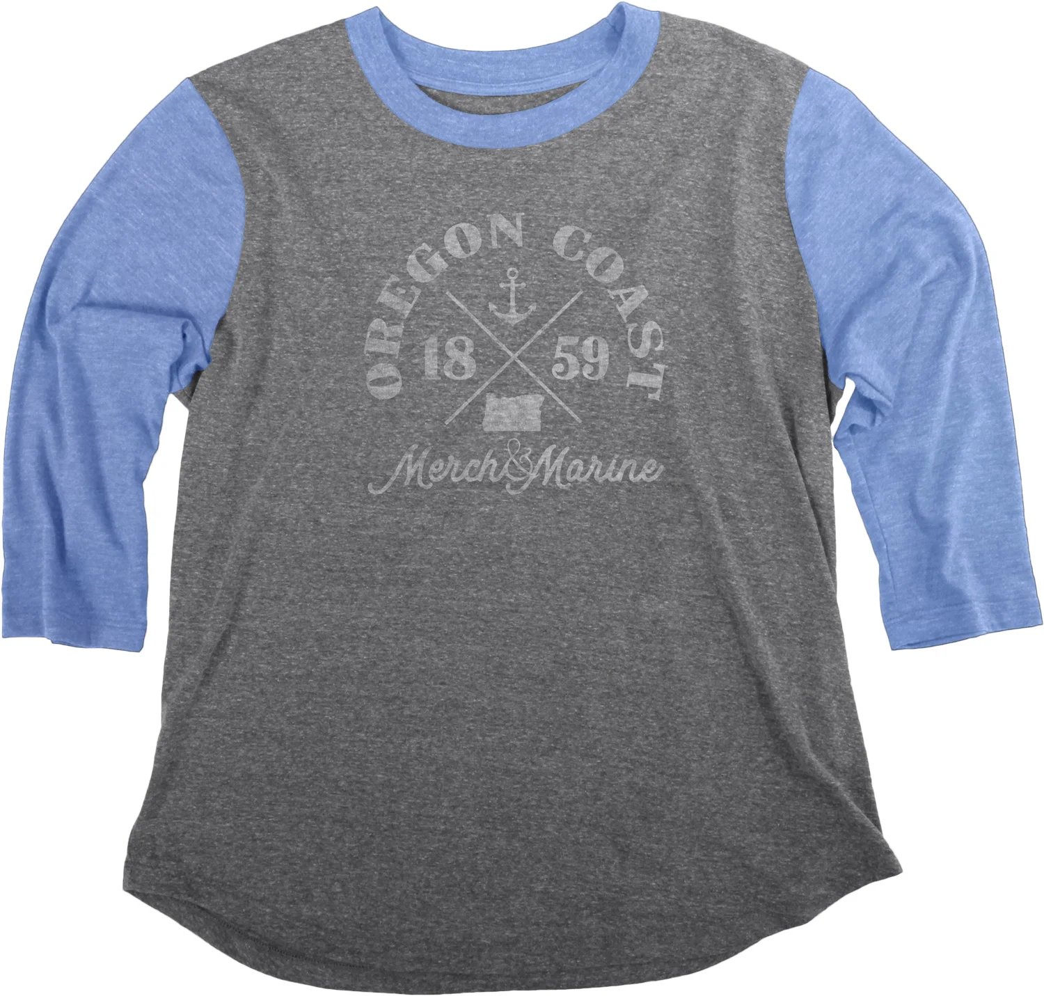 Women's "Oregon Coast 1859" Anchor 3/4 Sleeve T-Shirt (Heather Gray/Blue)