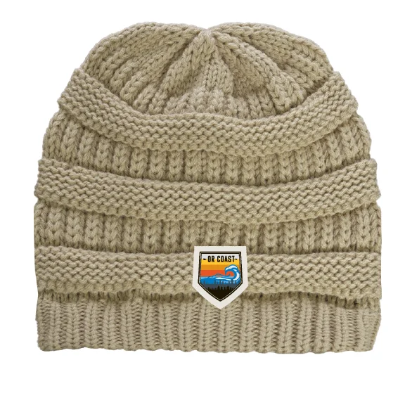 Oregon Beach Badge Beanie: Khaki, Quilted