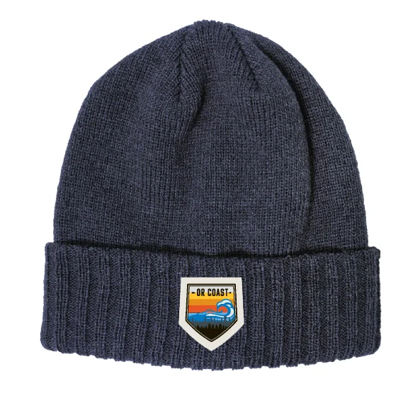 Oregon Beach Badge Beanie: Navy, Cuffed