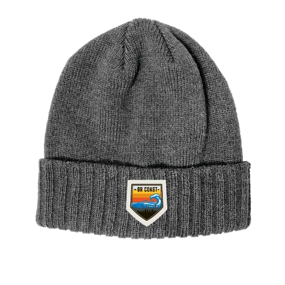 Oregon Beach Badge Beanie: Dark Grey, Cuffed