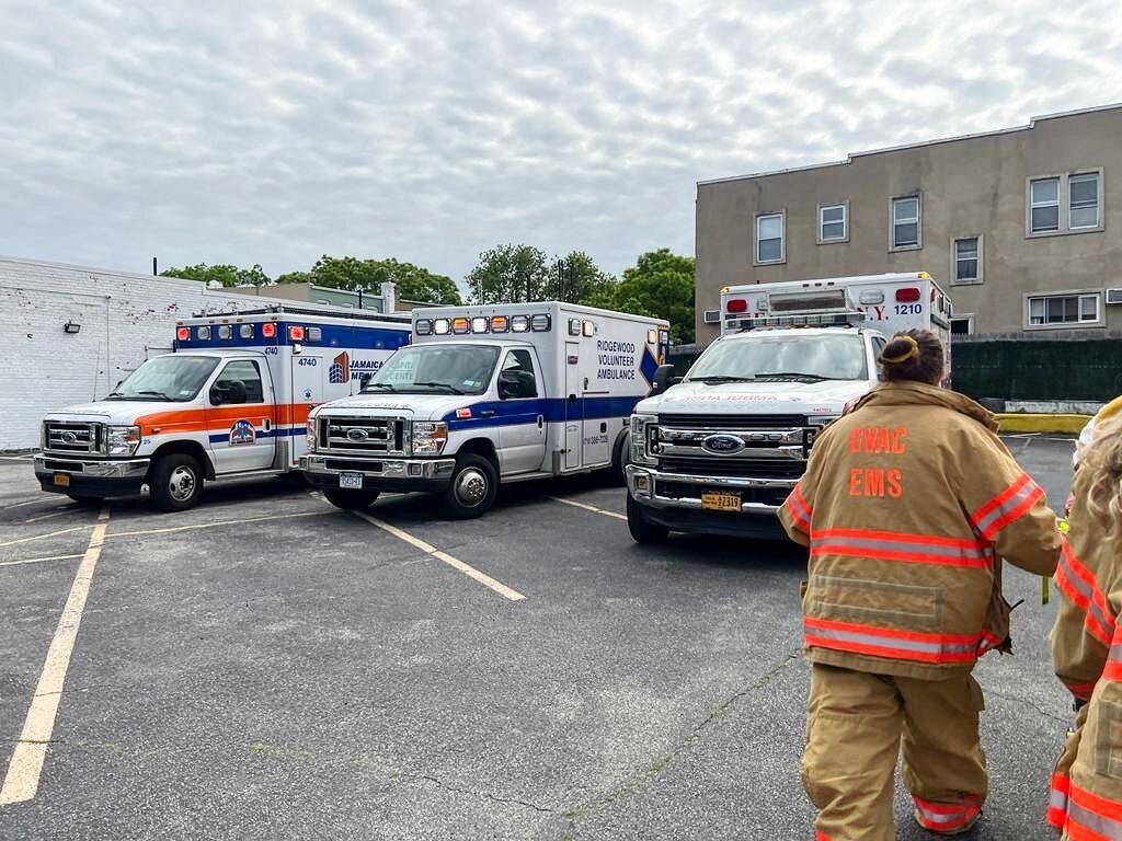 Jamaica EMS, Ridgewood EMS, and FDNY EMS all pictured from left to right. It&rsquo;s incredible how we all come together to do one job!