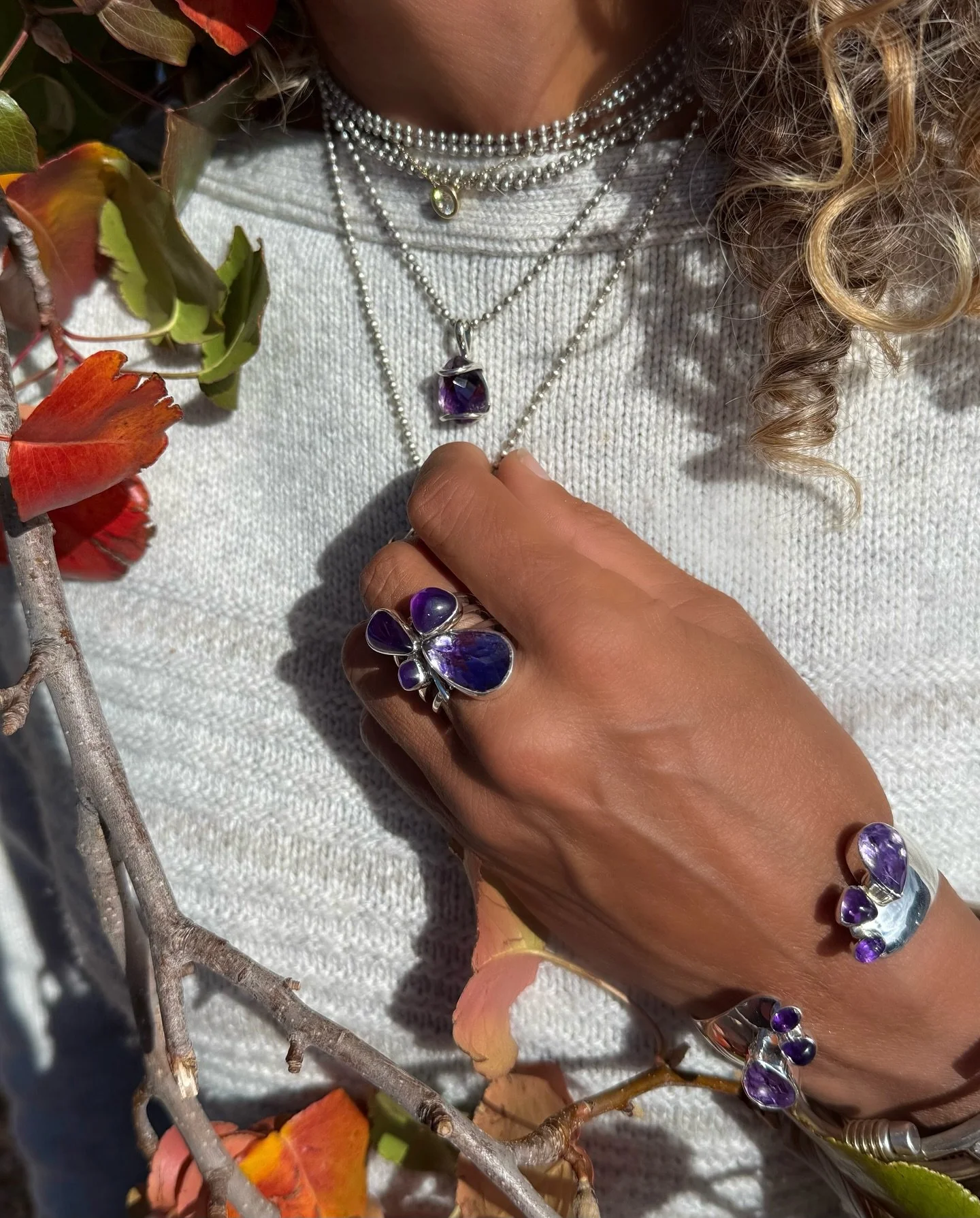 ✨ Fall in love with the rich hues of Lilly Barrack&rsquo;s faceted amethyst! The perfect pop of color 🍂💜

&bull;
Handmade jewelry 
Gemstone love 
Local NM boutique 
Gifts for her