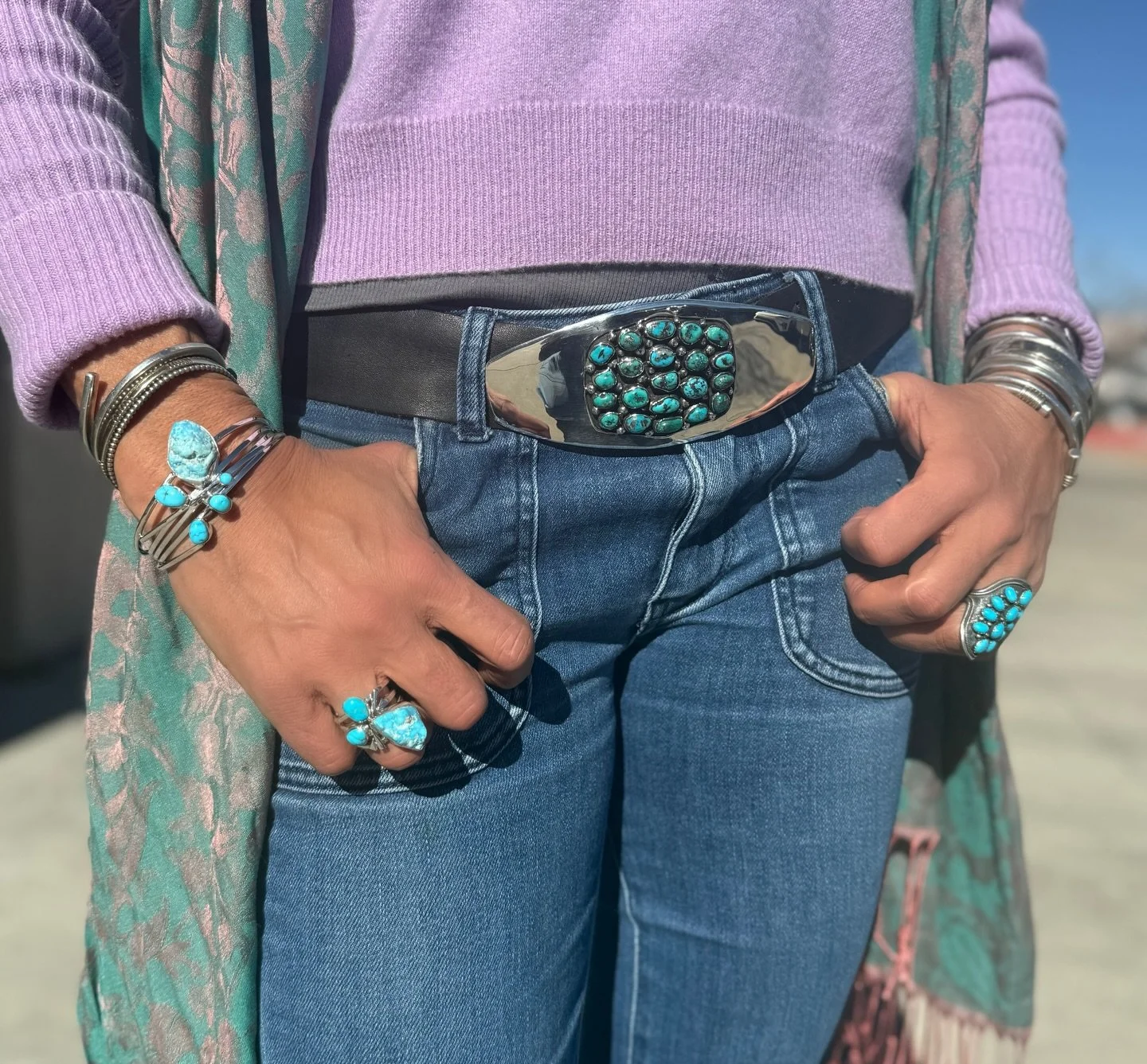✨ One-of-a-kind turquoise 💙 Which one&rsquo;s stealing your heart: the belt buckle, bracelet, or rings?