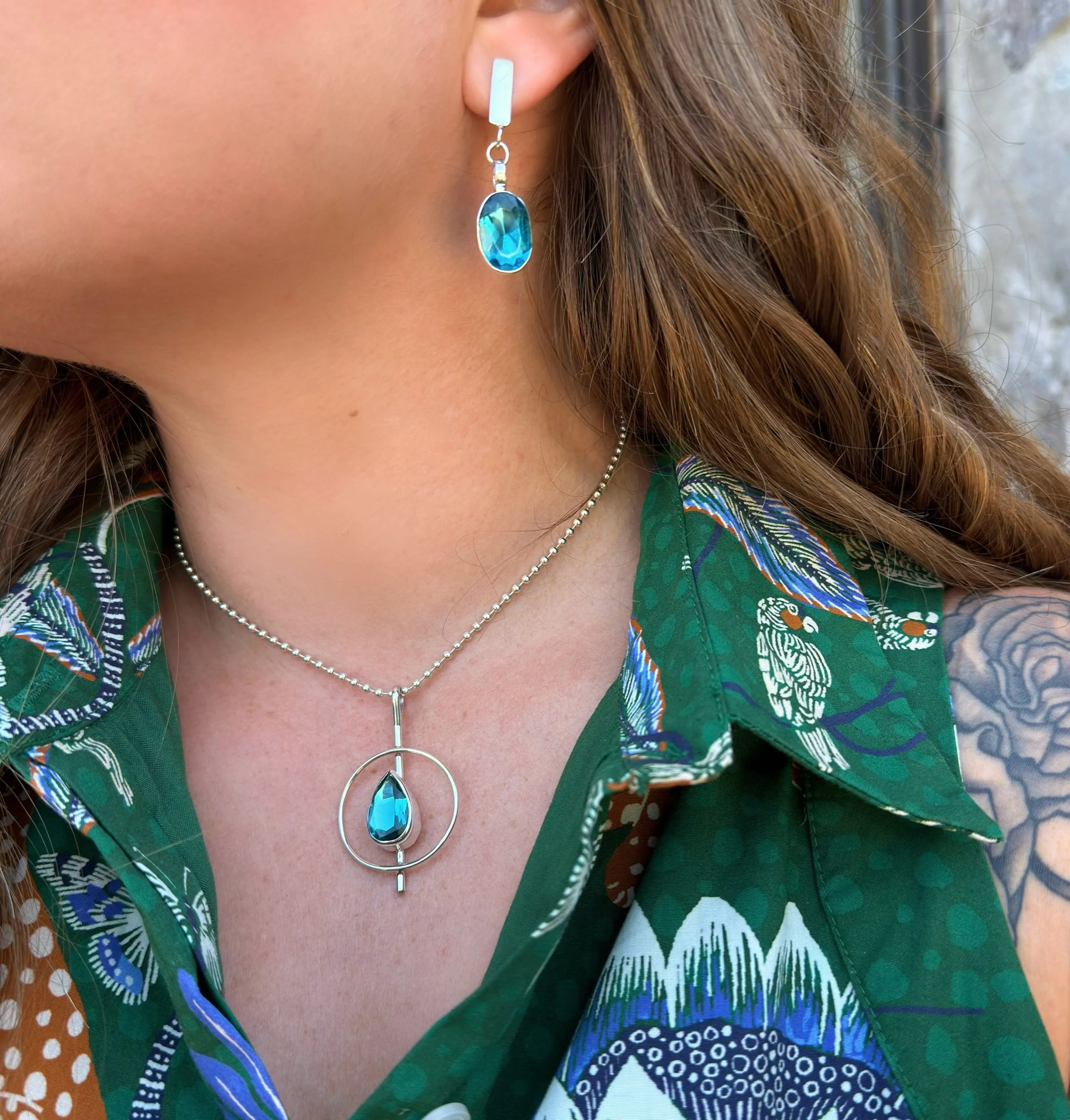 NEW DESIGN E160 Teal Topaz Earrings
