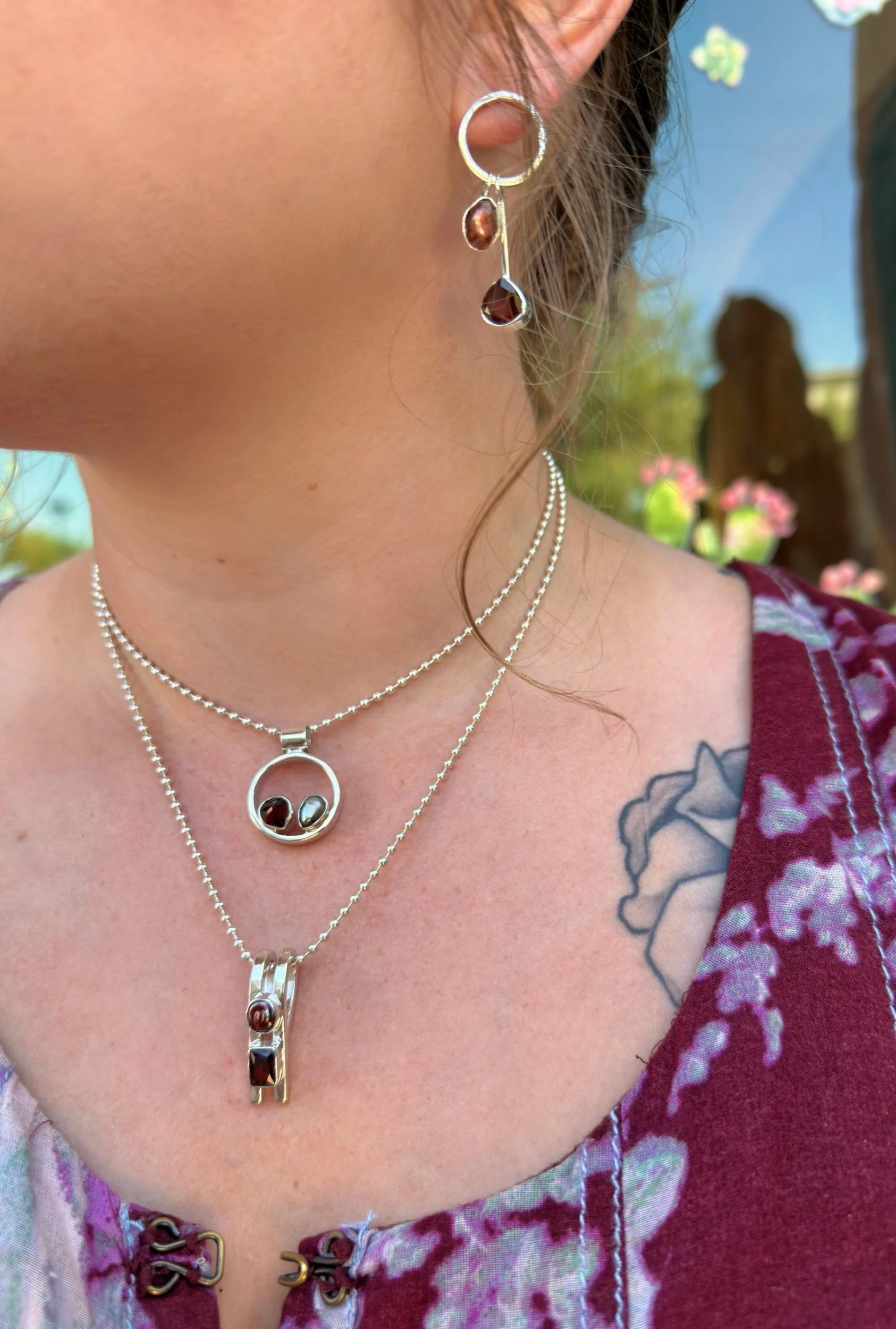 E140 Garnet & Copper Pearl Earrings
