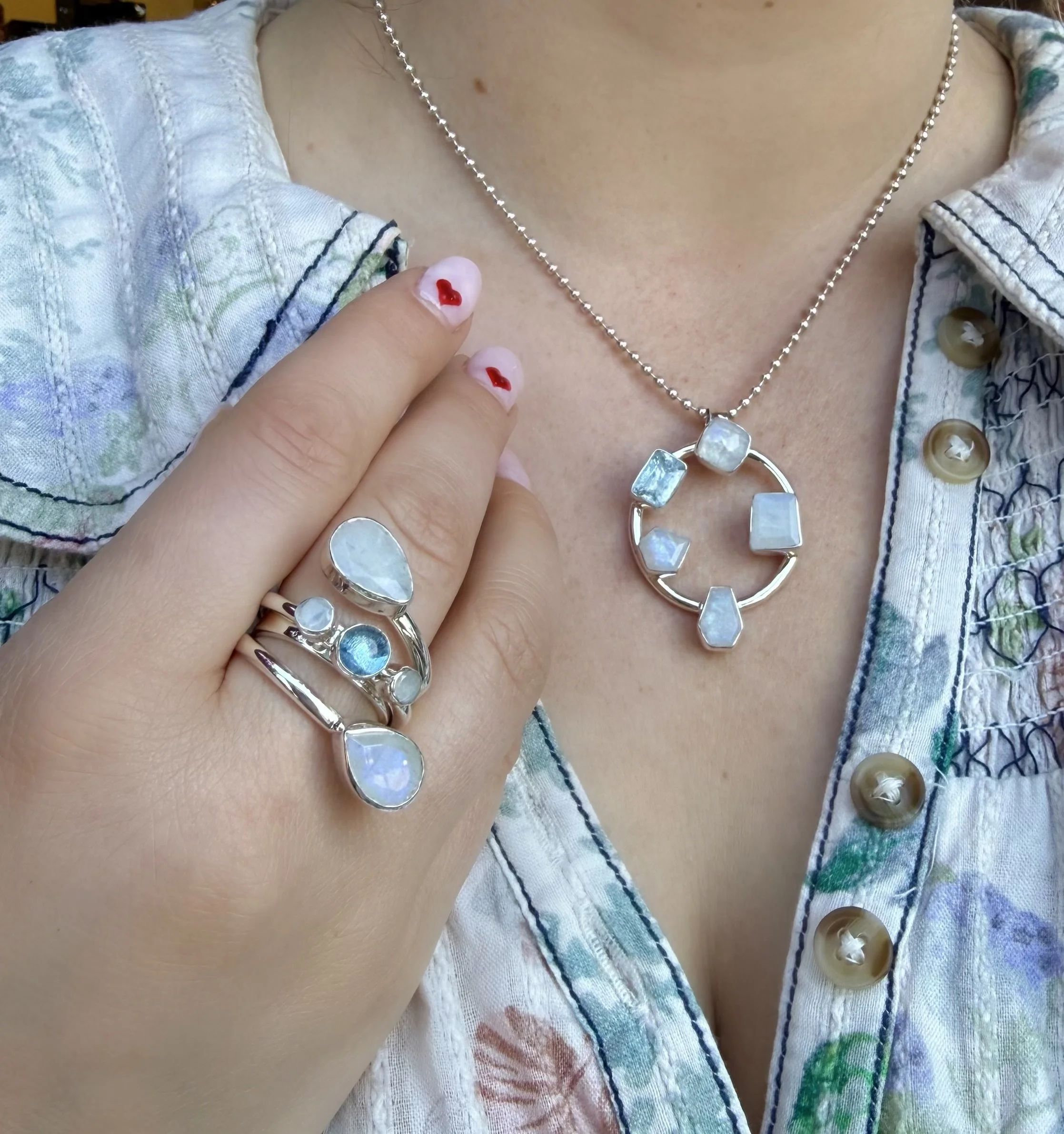 Rainbow Moonstone & Aquamarine Ring R5