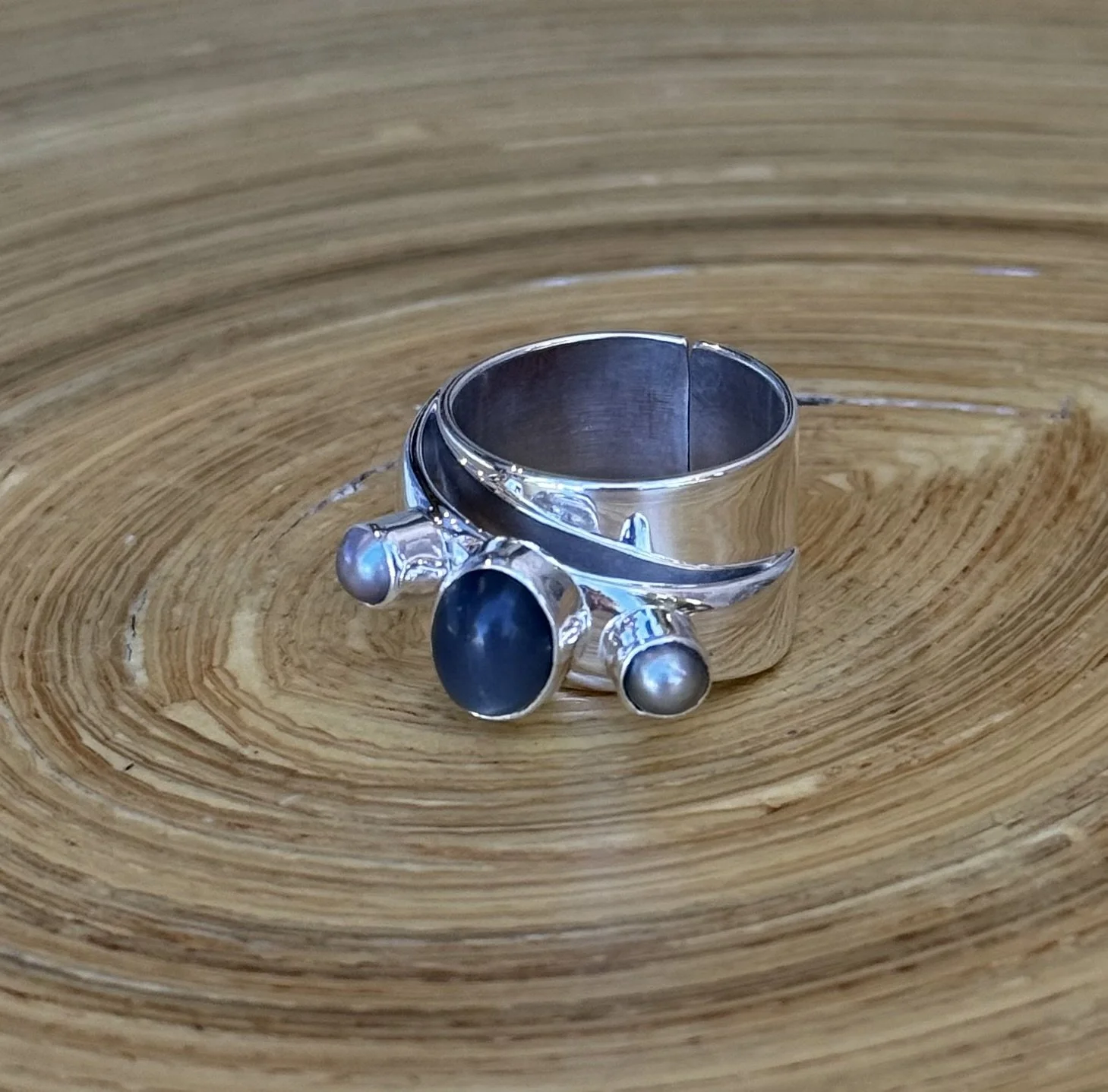 R116 Moonstone & Pearl Ring — Lilly Barrack Seasoned artist, Lilly