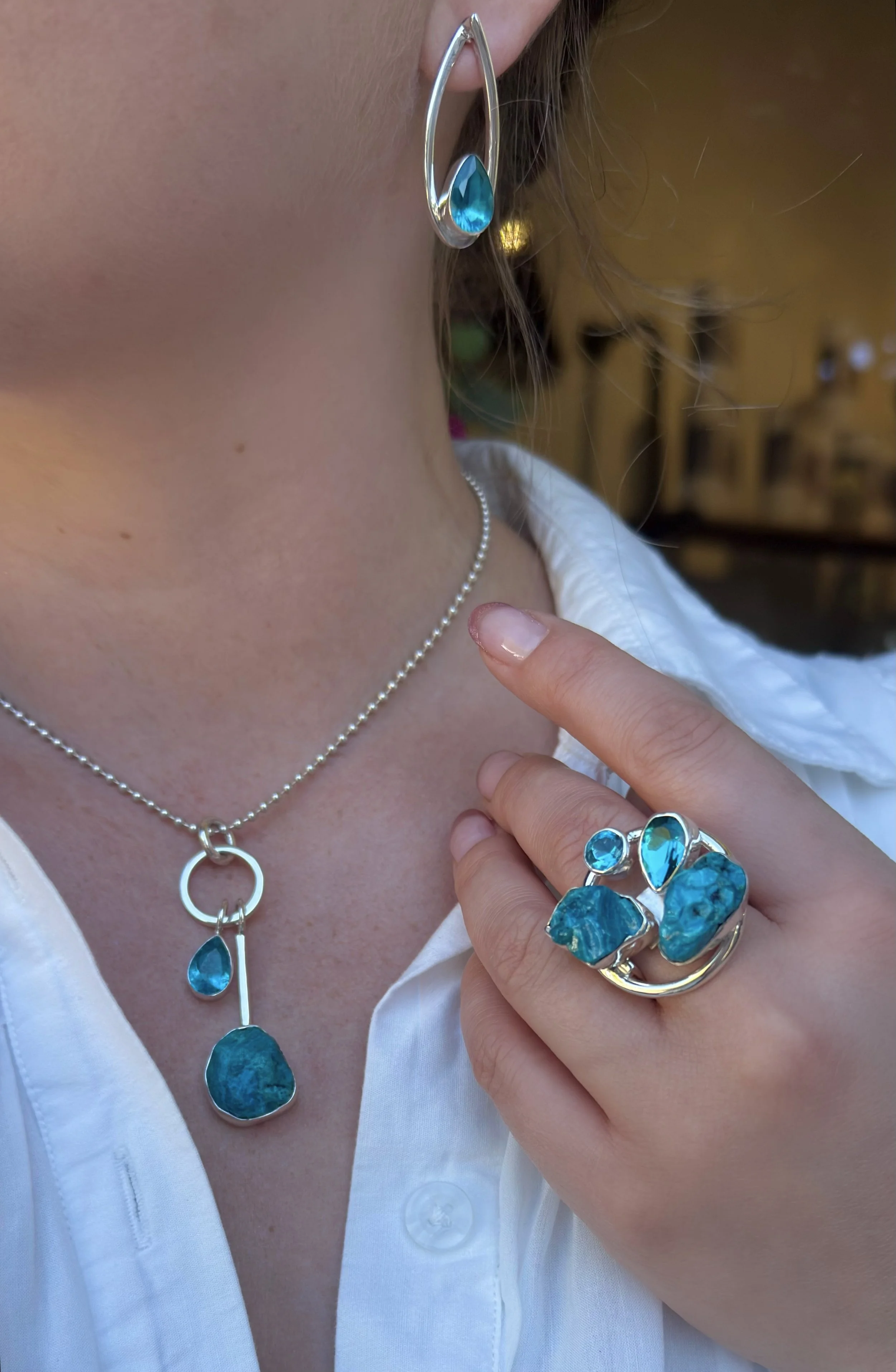 R164 Chilean Opal & Teal Topaz Ring