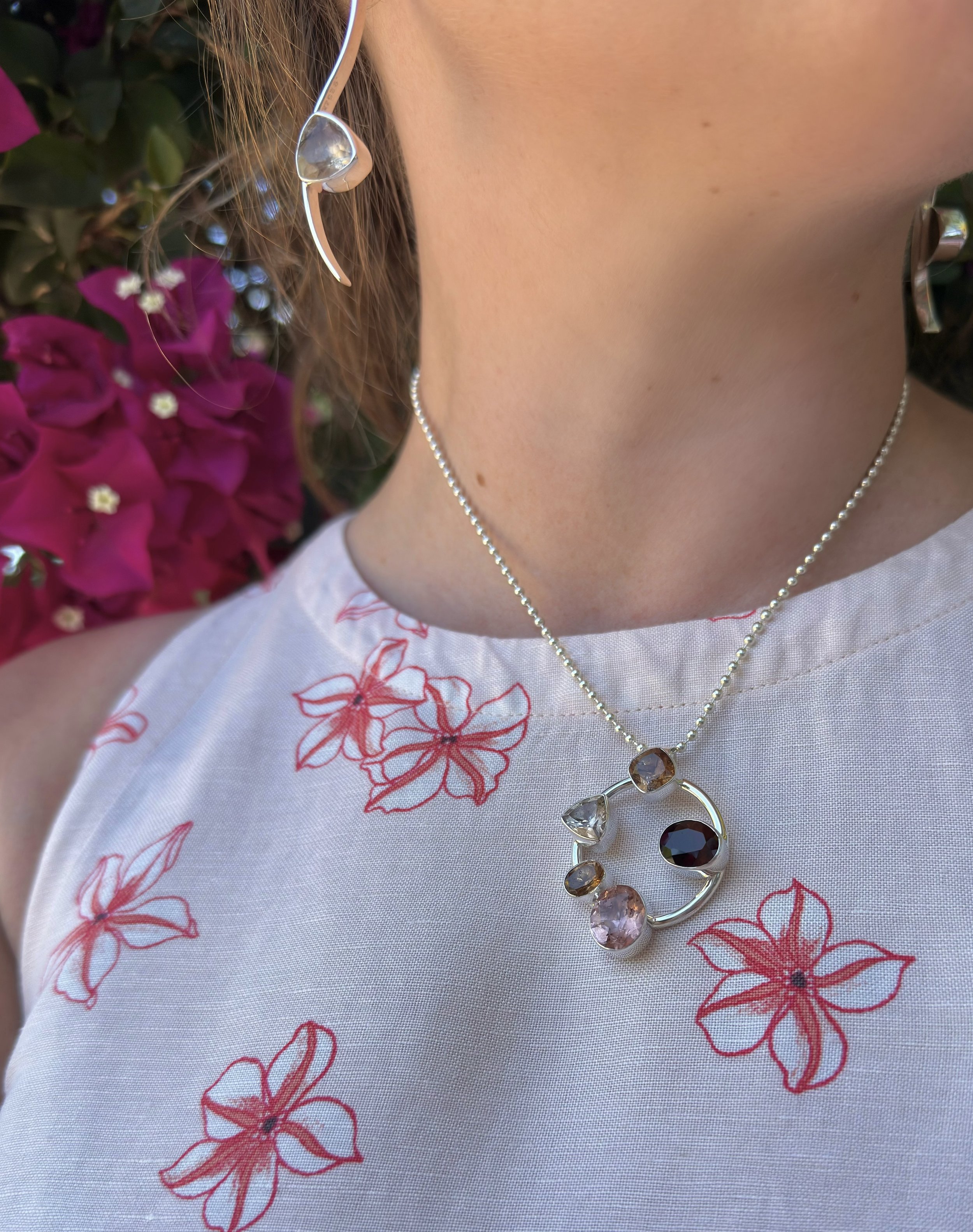 E79L Morganite & Smokey Topaz Earrings