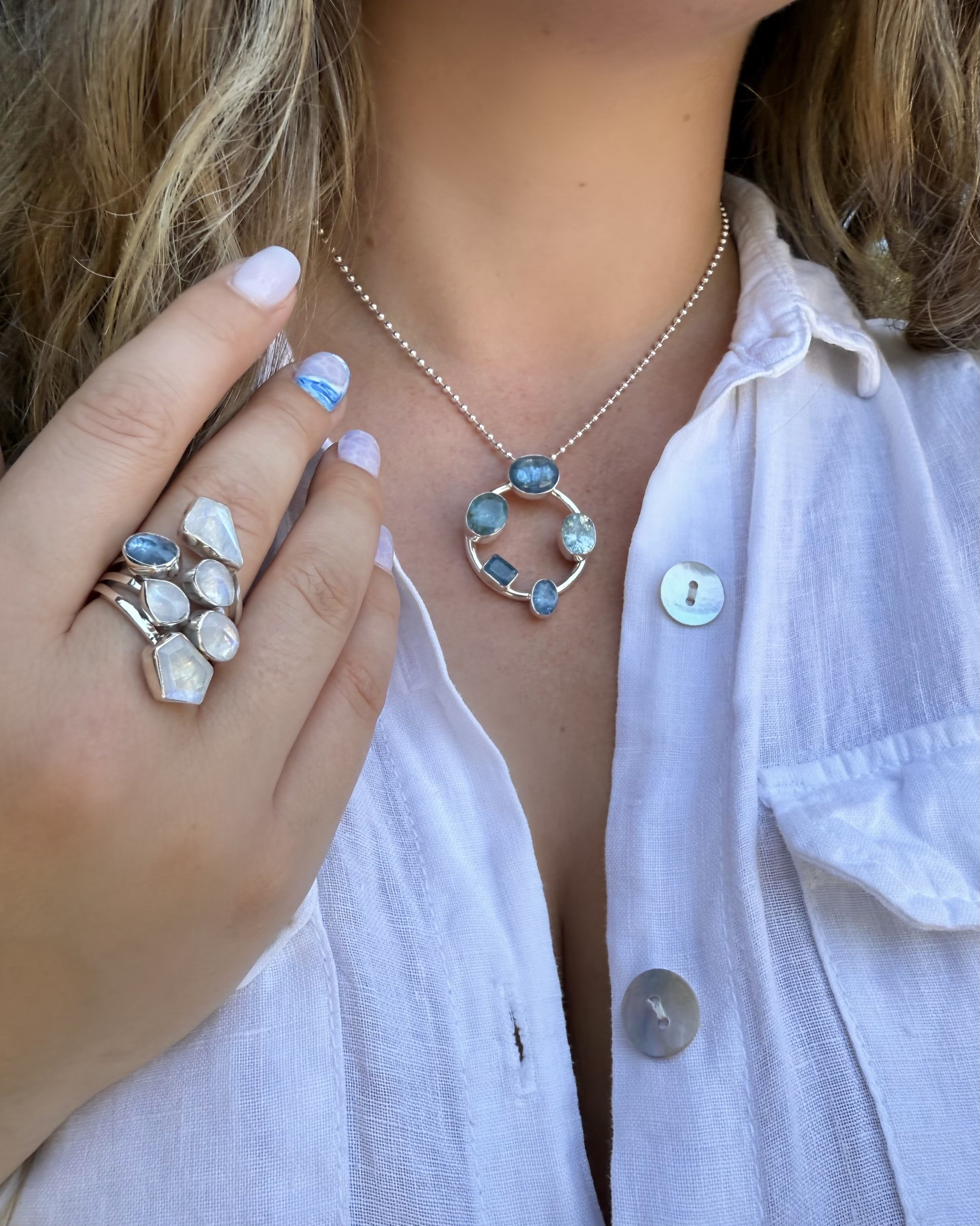 Rainbow Moonstone & Aquamarine Ring R161