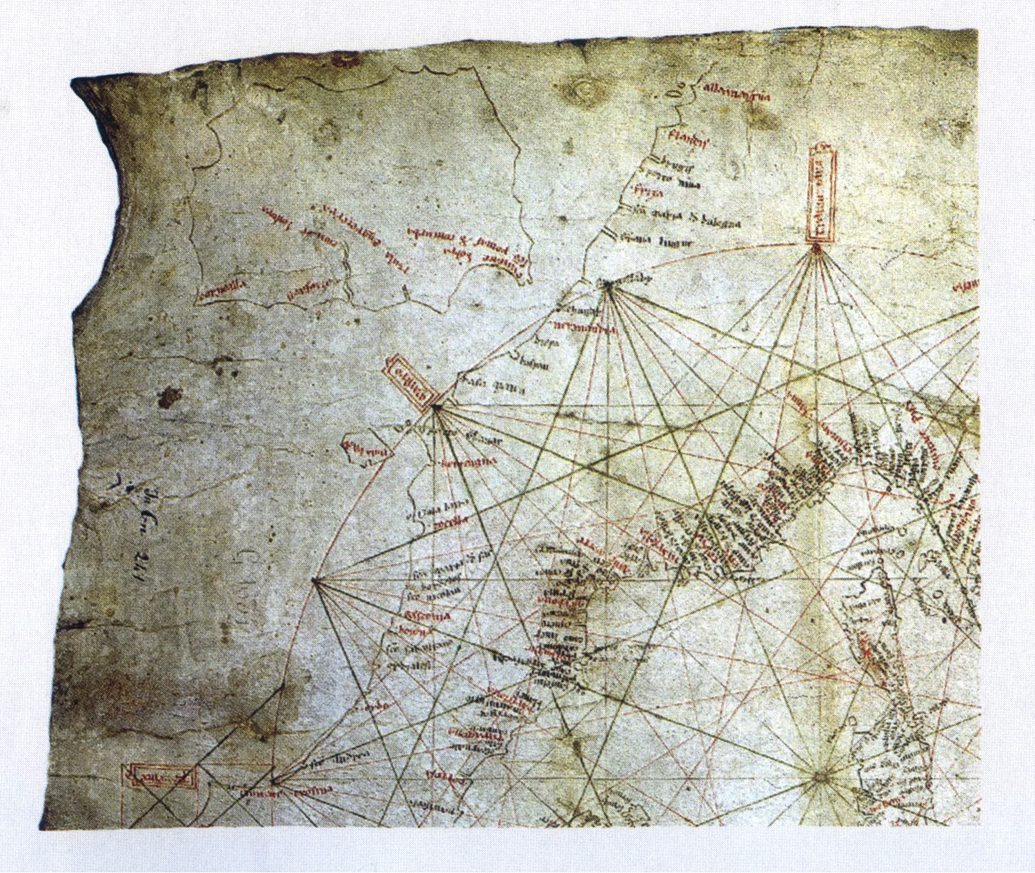 Figure 8: The Carta Pisana, a portolano chart. End of 13th century (detail)