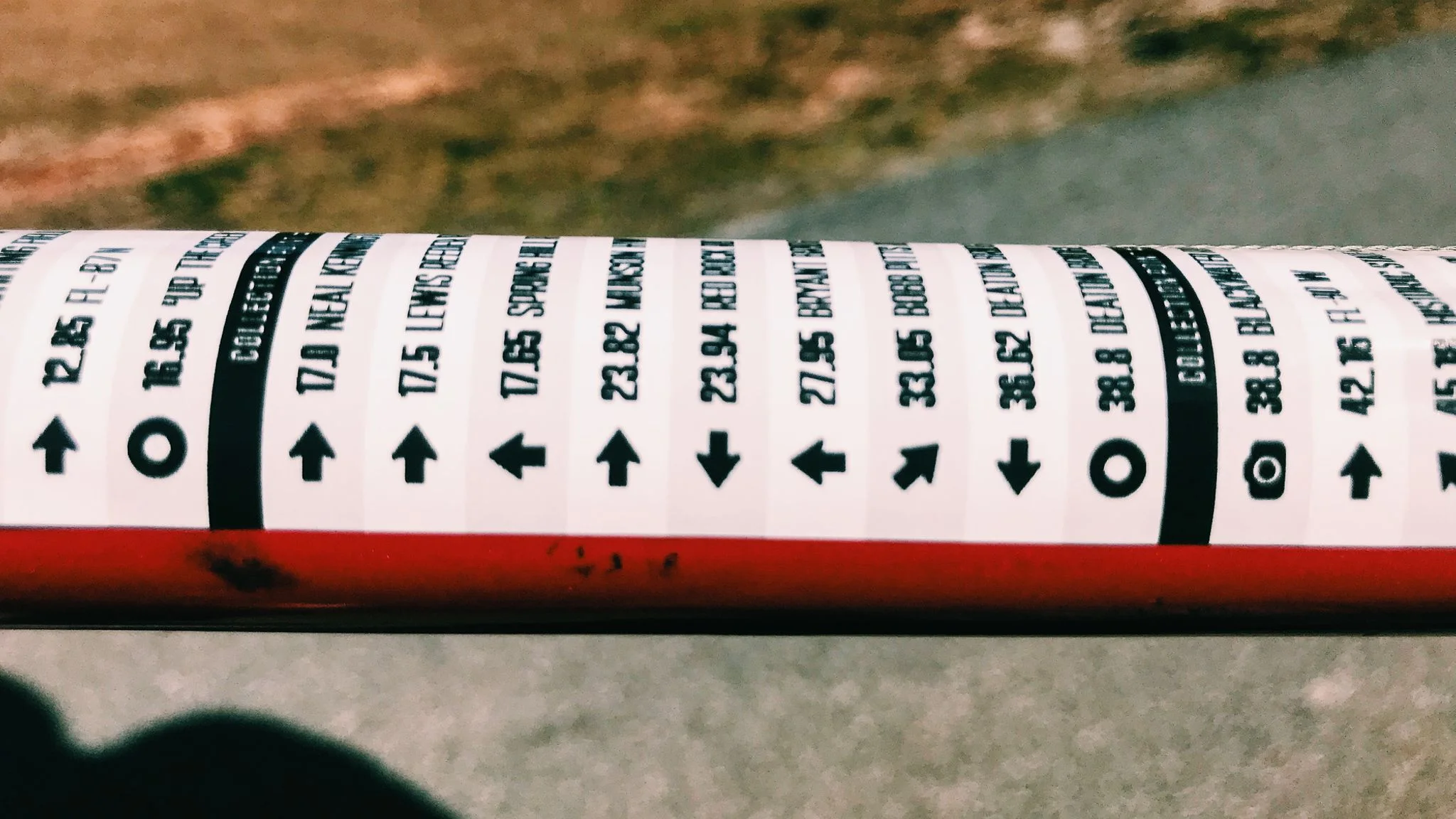 Close-up shot of the vinyl, top-tube cue sheets Fit For Hope had made for this year's ride.