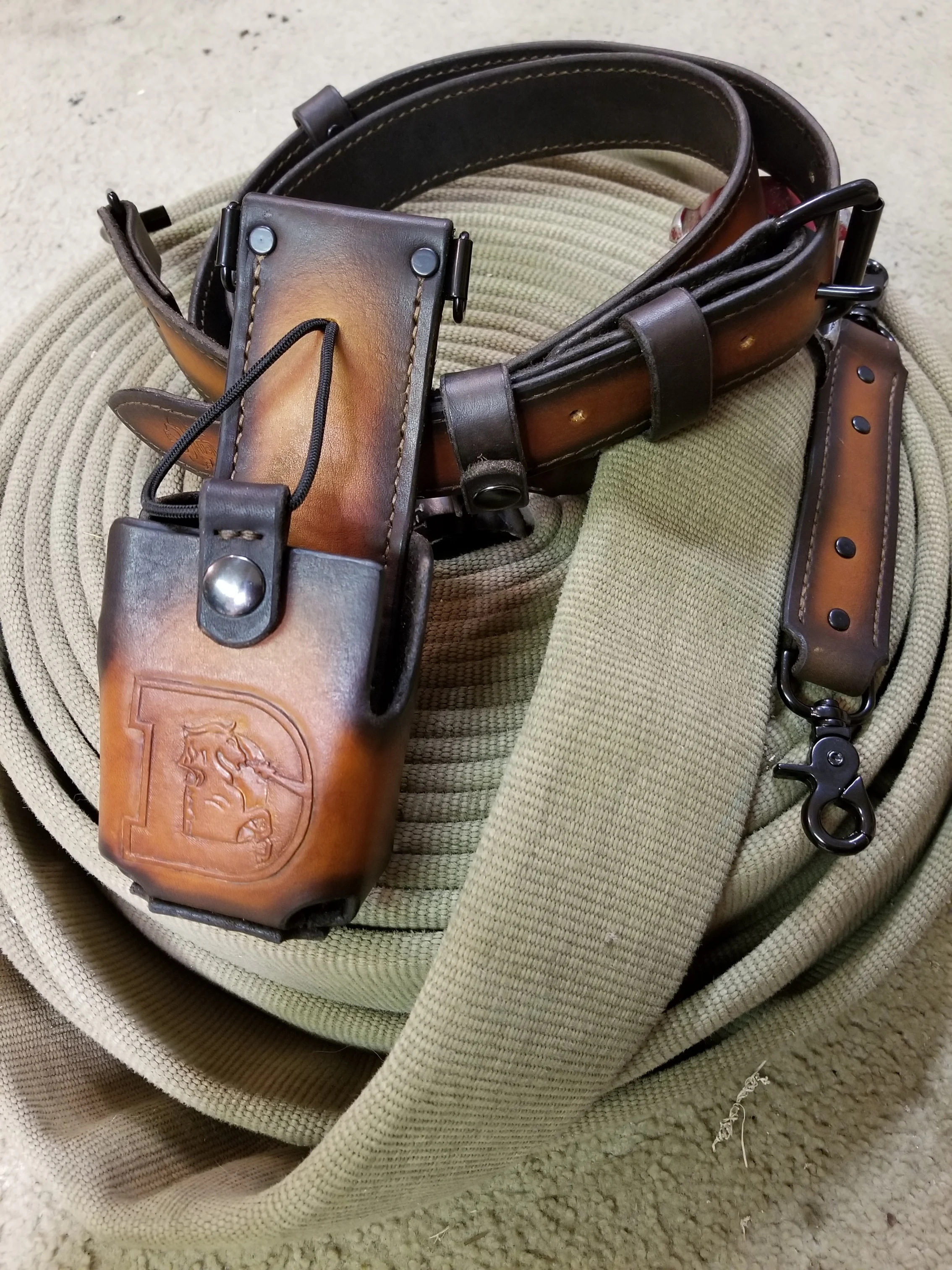 Leather Radio Holster and Strap Combination