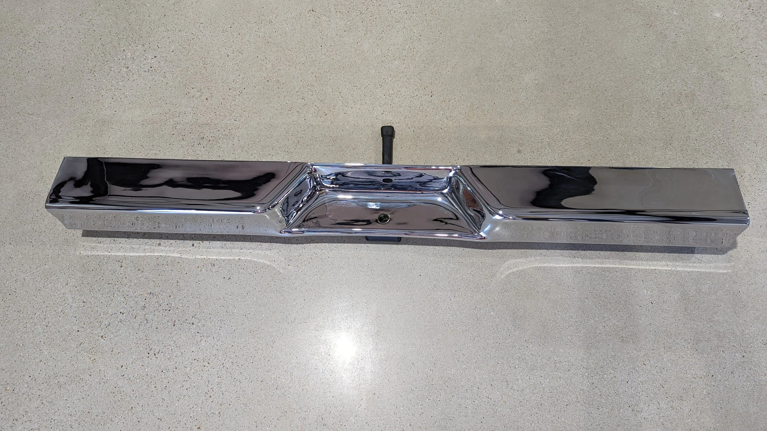 Chrome rear bumper for late-model Jeep SJ J-Truck, restored and polished