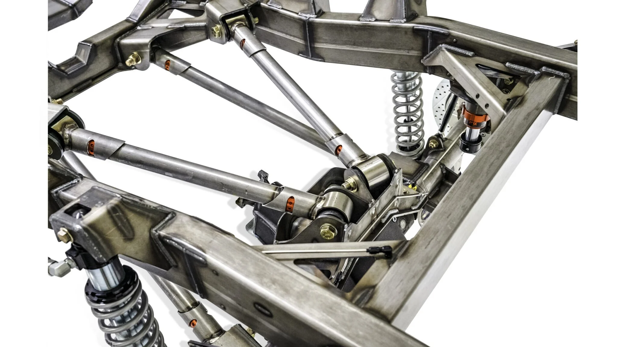 Top view of the Vigilante Rolling Chassis showing the overall layout of the boxed frame, crossmembers, and drivetrain mounting points for Jeep Wagoneer and J-Series applications.