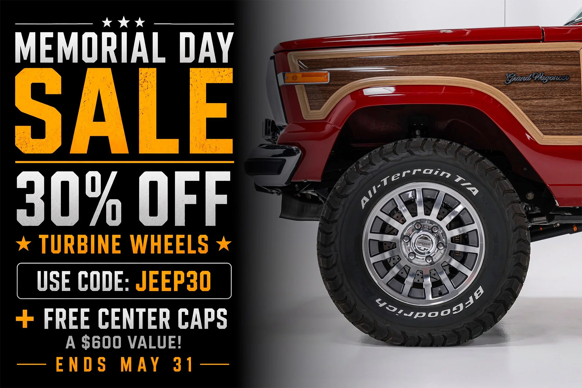 Vigilante 17-Inch Turbine Wheels for 1974–1991 Jeep Grand Wagoneer, Wagoneer & Cherokee SJ