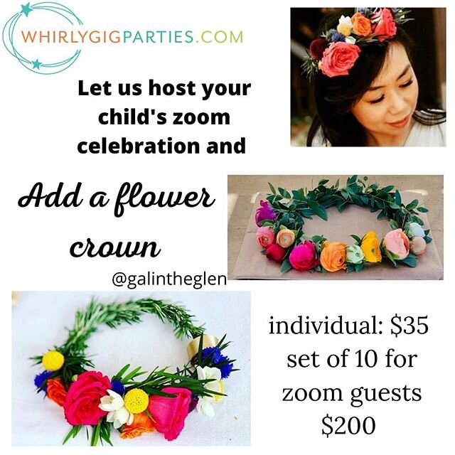 Thrilled to partner with @galintheglen and add flower birthday crowns to our add on offerings. Either just for the birthday child or you can have them sent to all the birthday zoom guests to wear! What a cute favor! 🌺🌹🌸❤️💜. Link in our bio! #remo