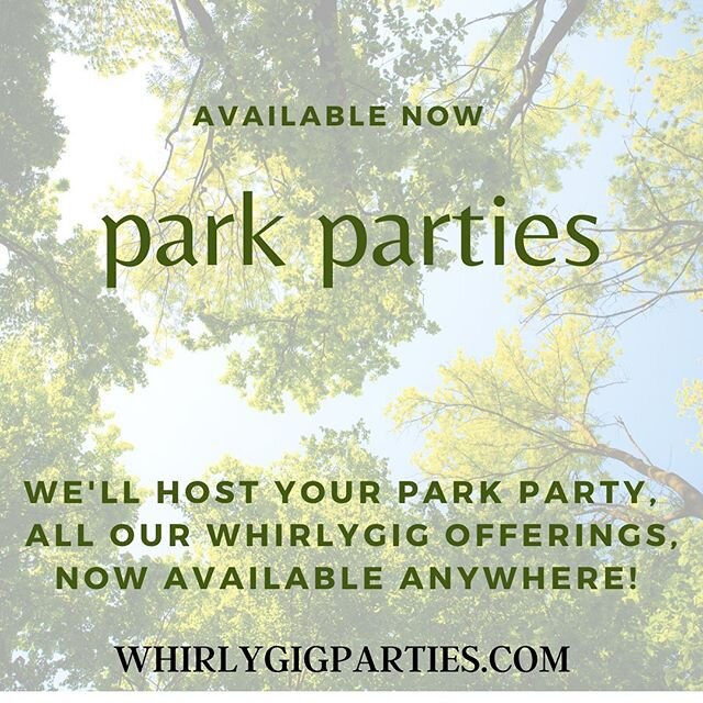 Did you know we will host your whirlygig celebration at a park? ☀️ As the weather warms up you may be thinking about hosting a park party? 🌳 We can help! 🎉 We&rsquo;ll bring all the decor 🎊 for your theme and organize any additions you&rsquo;d lik