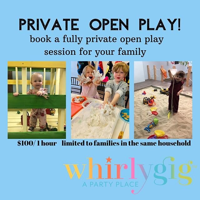 Are your kids crawling up the walls at home? We have a solution. Starting next week we are offing completely private open plays. 🎈 we will fully sanitize between plays and staff will have minimal contact and wear a mask 😷 these are limited to famil