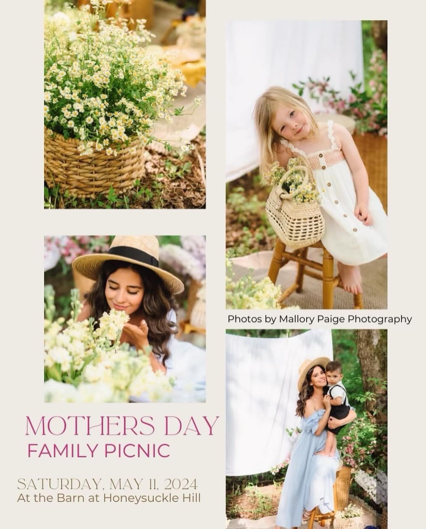 Join us for a Mother&rsquo;s Day Family Picnic at @honeysucklehillevents!

A family fun filled afternoon to spend quality time together and celebrate those important women in our lives.

Vendors Include:
🍴BBQ from @bensbackdraftbbq1
🍦Ice cream from
