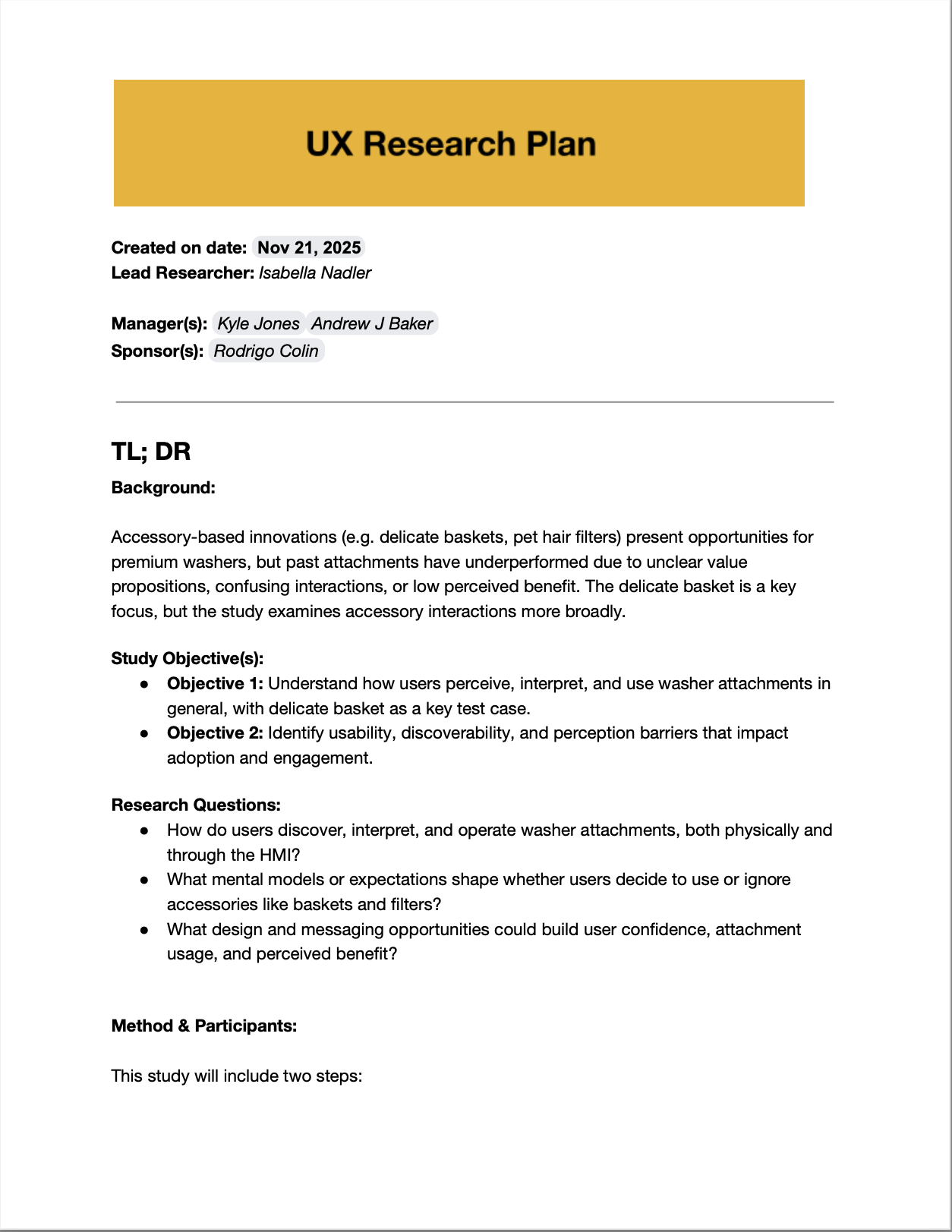 User Research planning &amp; synthesis