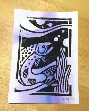 Salmonid ORIGINAL linocut print #7 — Hailey Elise Art