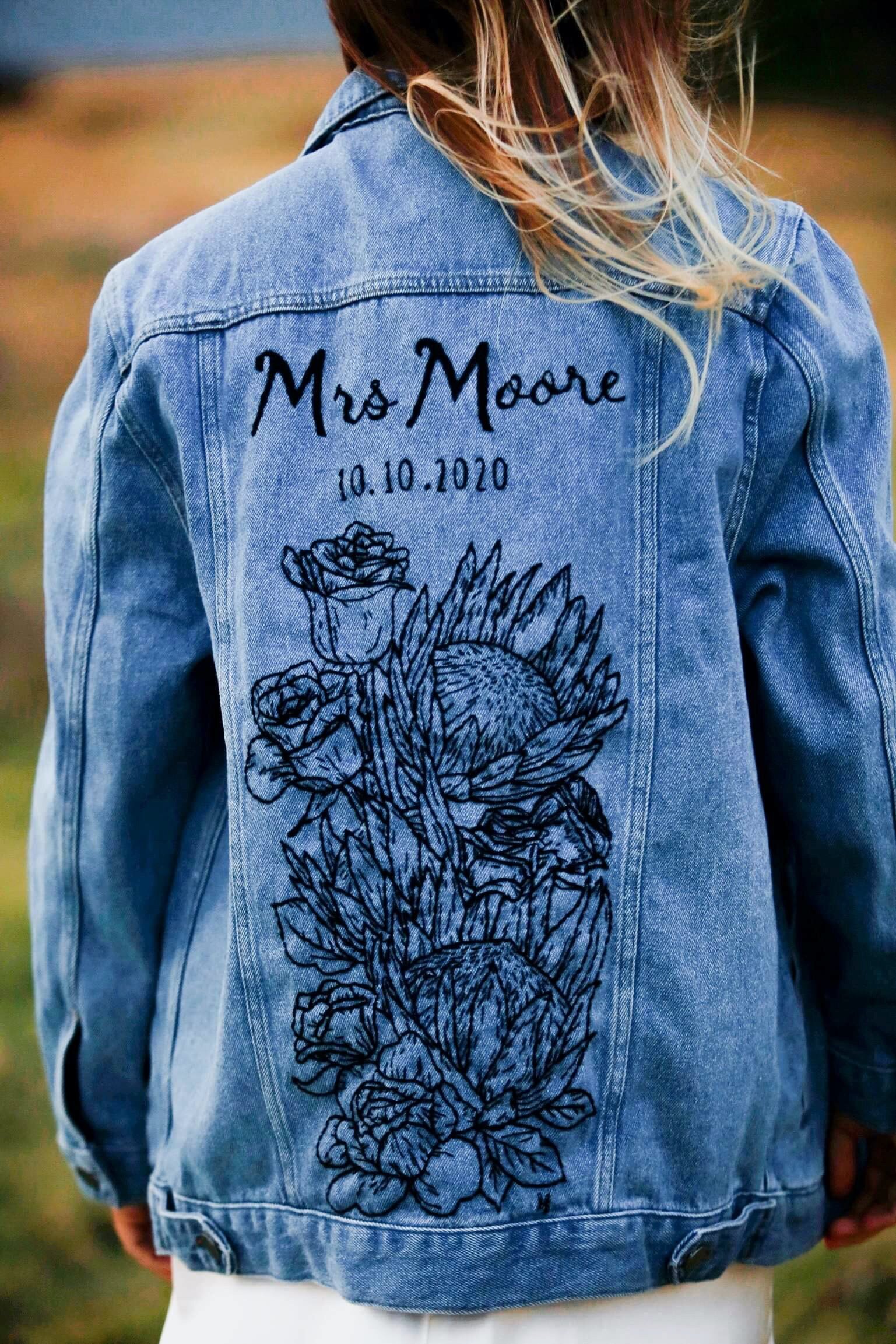 bride and groom denim jackets