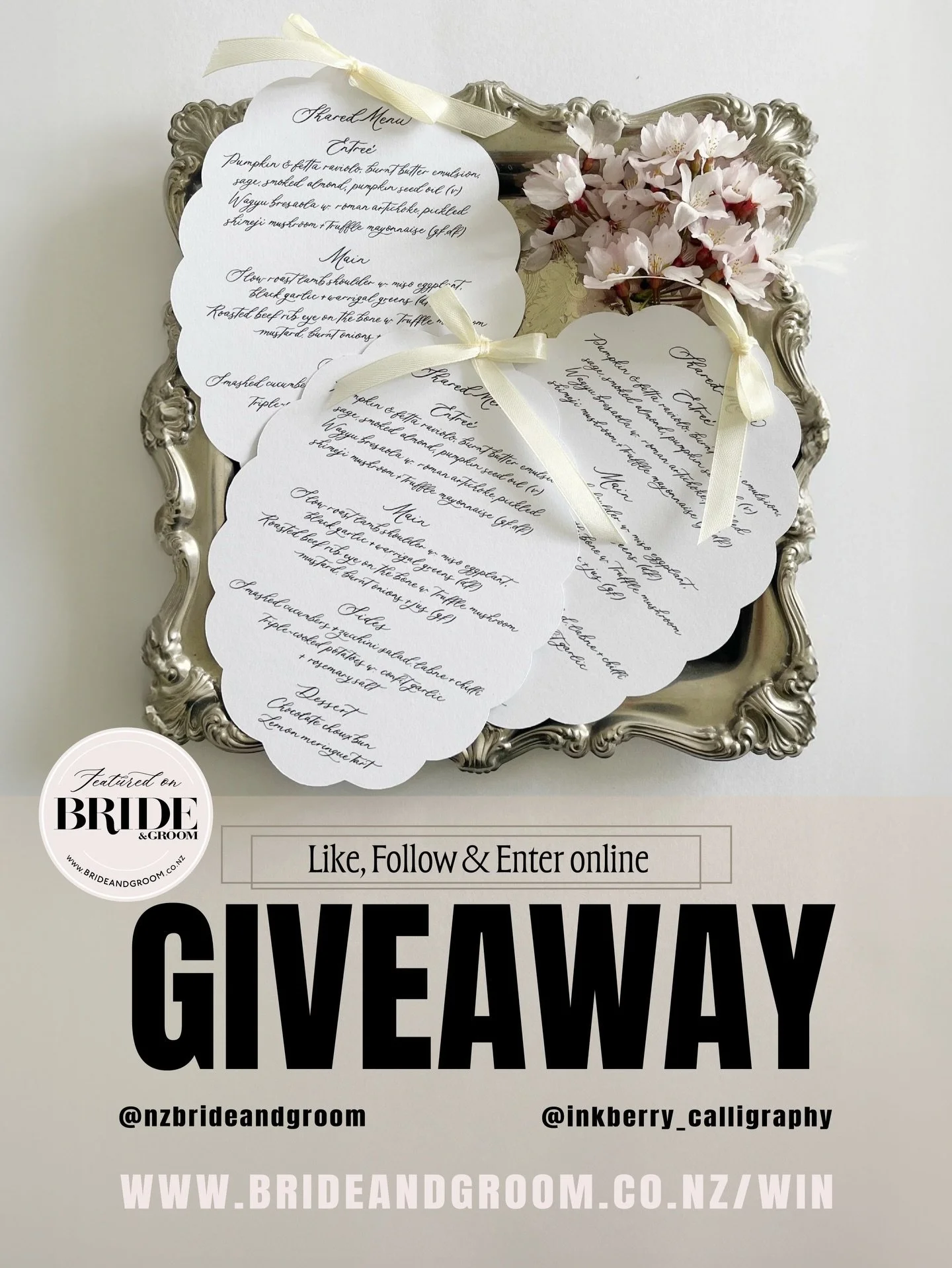 WIN 🤍 NEW GIVEAWAY // Bring timeless luxury and charm to your reception tables with bespoke stationery. We&rsquo;ve partnered with the talented @inkberry_calligraphy to give one couple Bespoke Scalloped Menus and Scalloped Place Cards! Choose your r