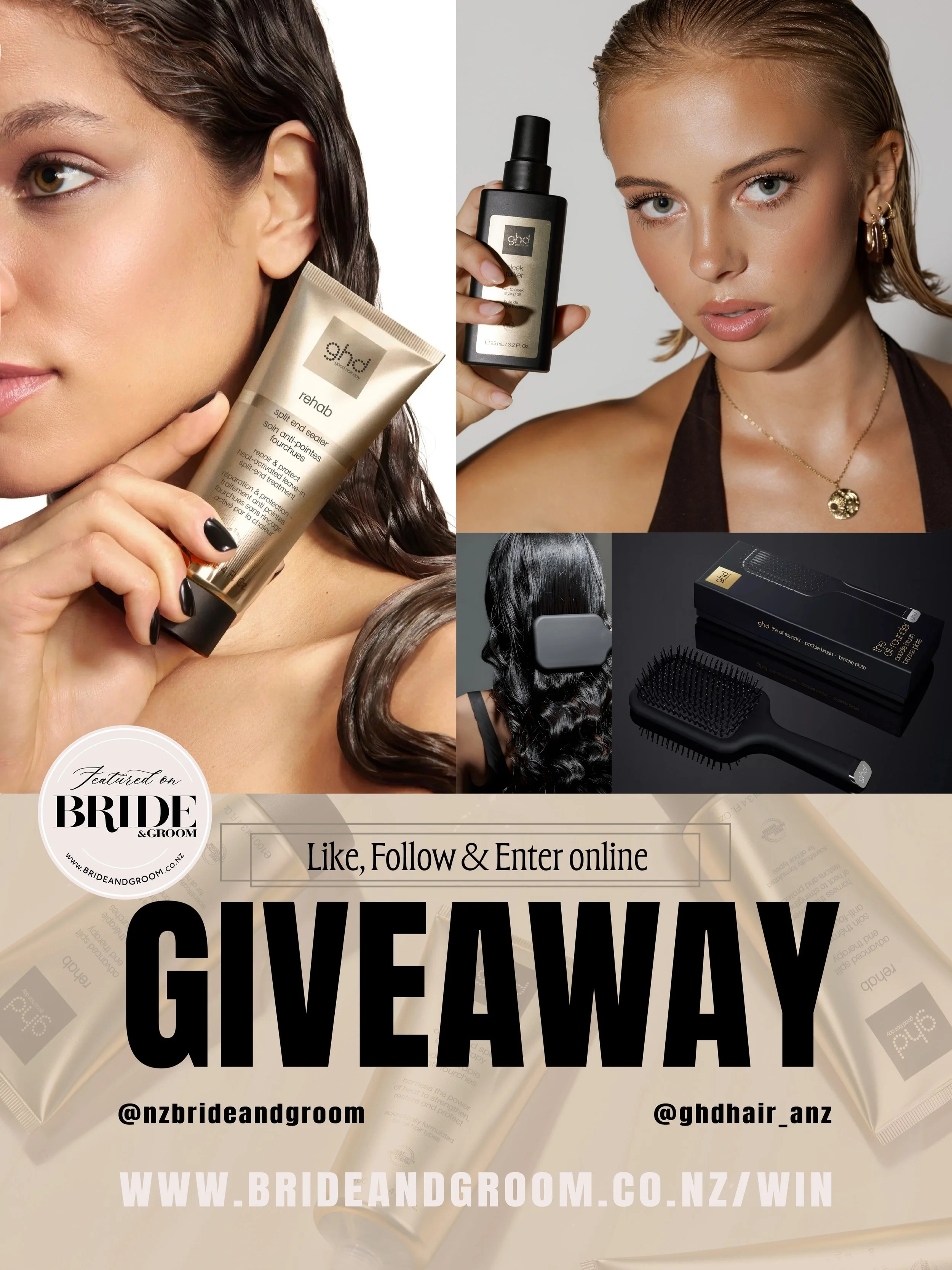 WIN // NEW GIVEAWAY ✨ Whether you&rsquo;re preparing for your wedding day, a special event or simply want smoother, healthier-looking hair, ghd has the perfect product to create your dream style. The ghd Rehab Split End Sealer, All-Rounder Paddle Bru