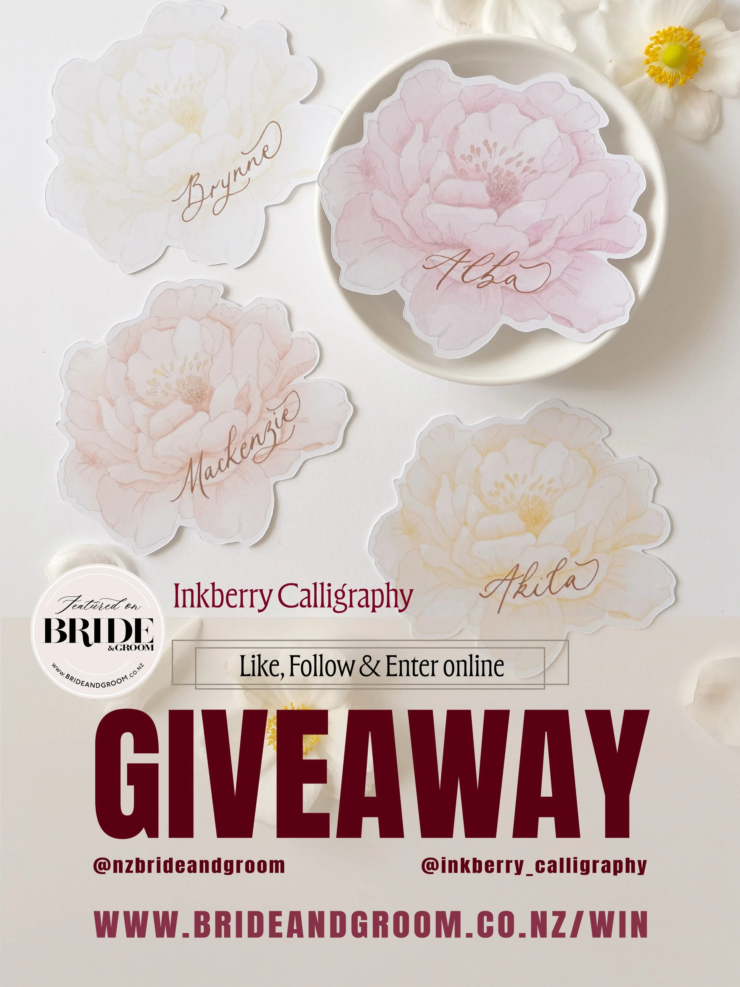 WIN // NEW GIVEAWAY ✨ It&rsquo;s the little details that make your wedding tables truly yours. 🌸 Thanks to @inkberry_calligraphy - one lucky couple will win $150 worth of beautiful Celebration Place Cards, with your choice from Emma&rsquo;s gorgeous
