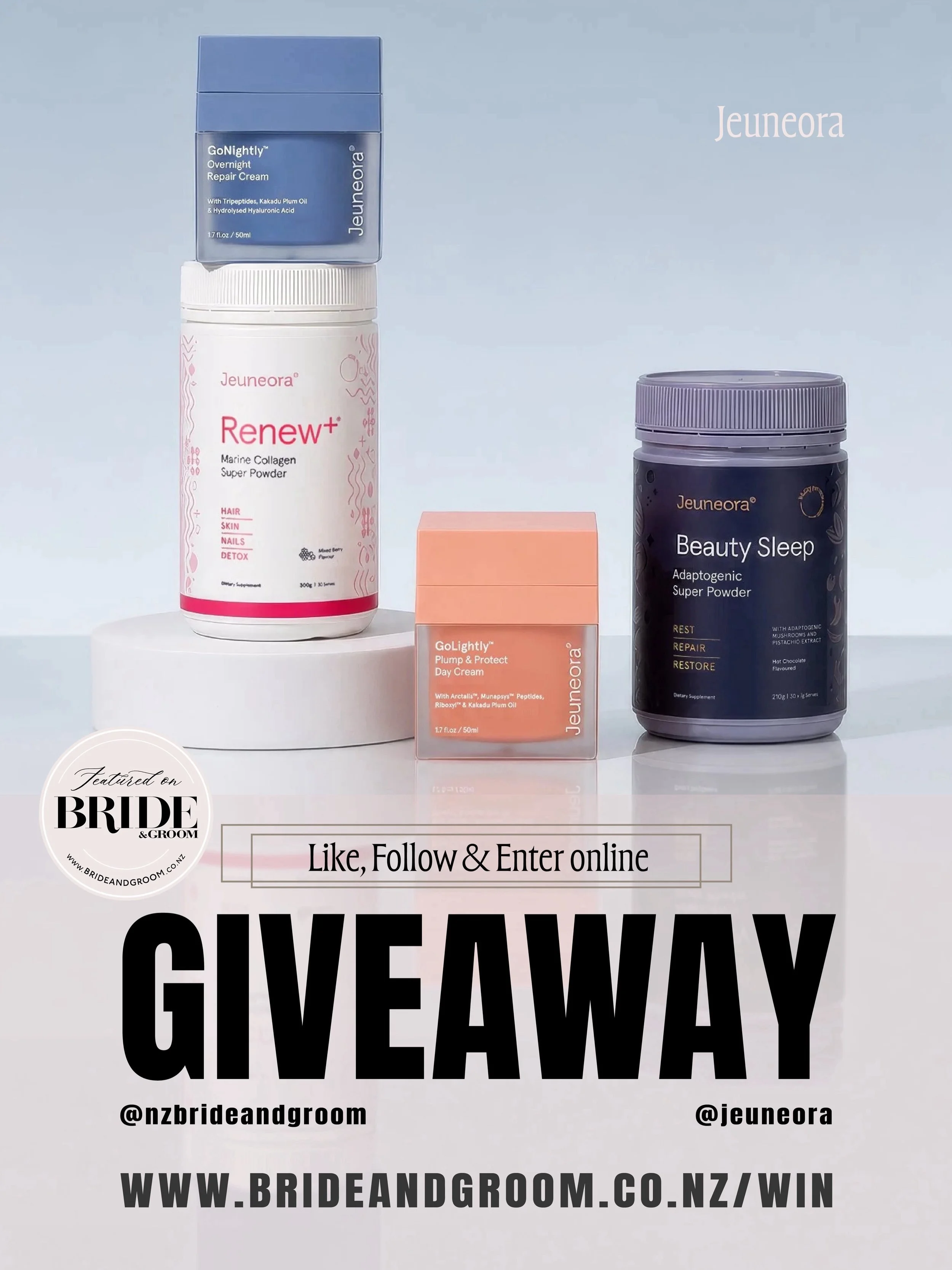WIN // NEW GIVEAWAY ✨ Skin, sleep and self-care &mdash; this one&rsquo;s a beauty! 💕 One lucky winner will receive the ultimate Day &amp; Night Self-Care Ritual from @jeuneora &mdash; including Beauty Sleep Powder, GoLightly Day Cream, GoNightly Nig