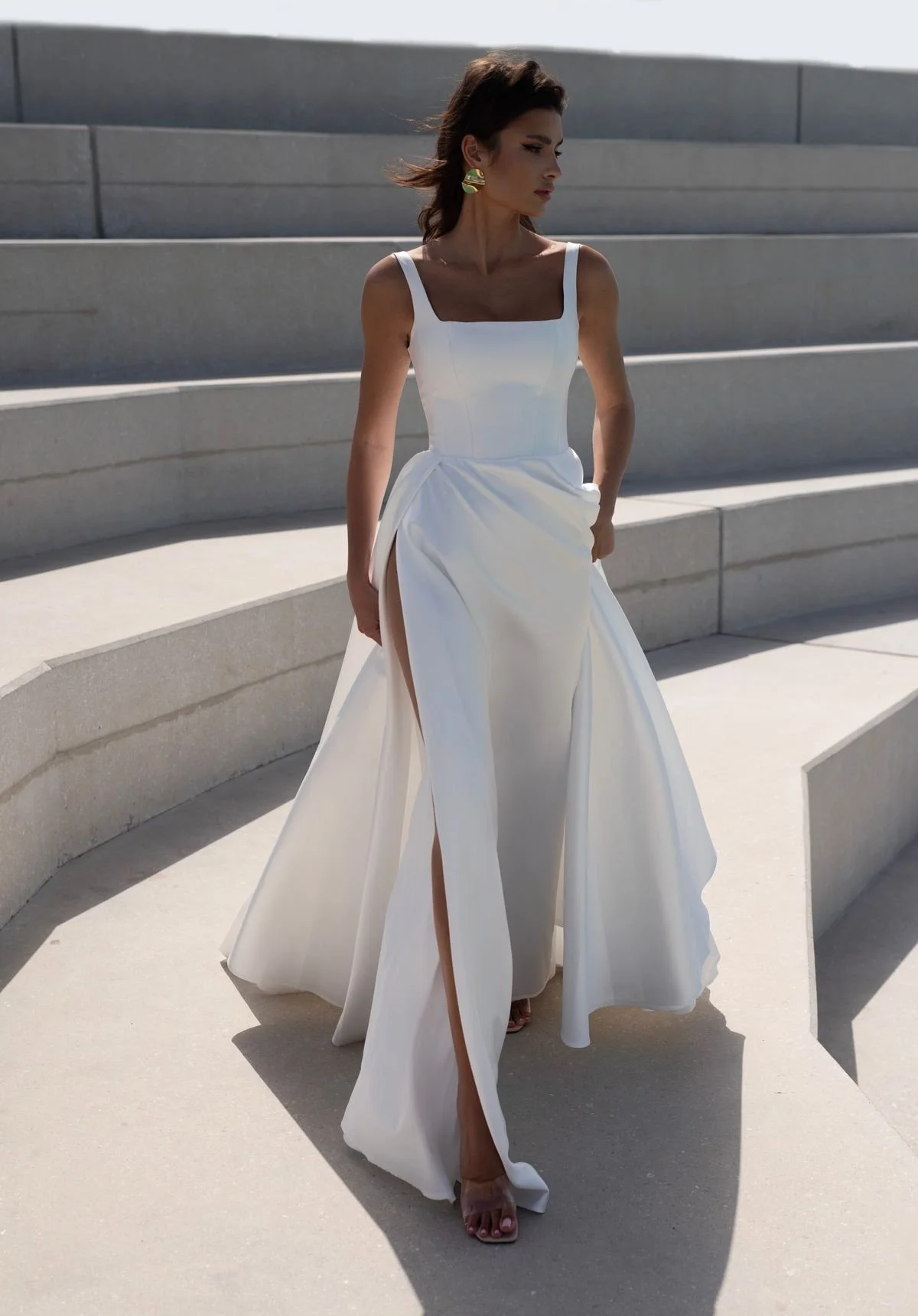 satin wedding dress Aliana with square neckline and A-line silhouette from dellamore bridal, nz 3.jpg