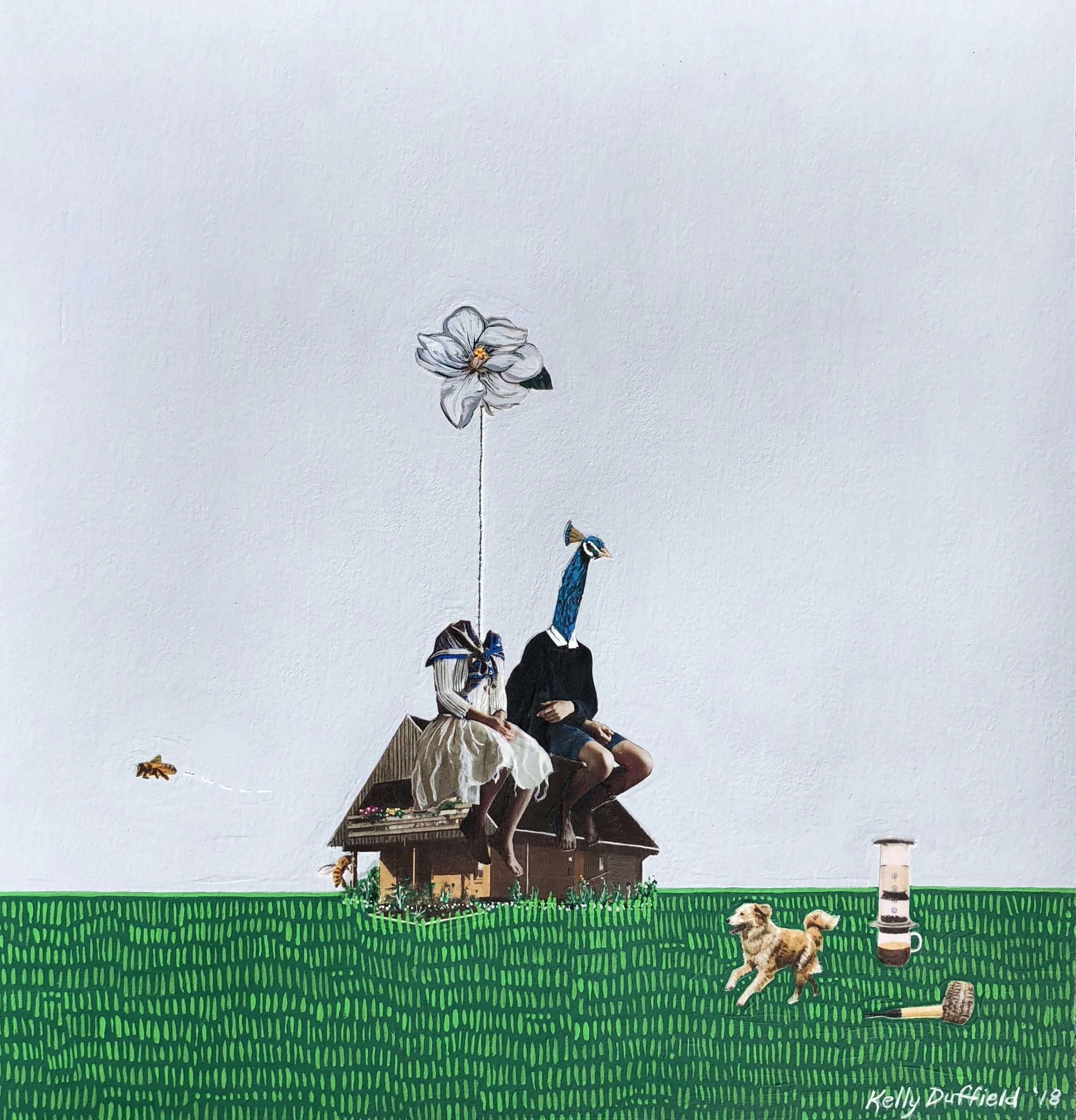 Untitled Xi, Kelly Duffield, Collage, acryla gouache, colored pencil and string on paper, 12” x 11.5” unframed, Image courtesy of the artist