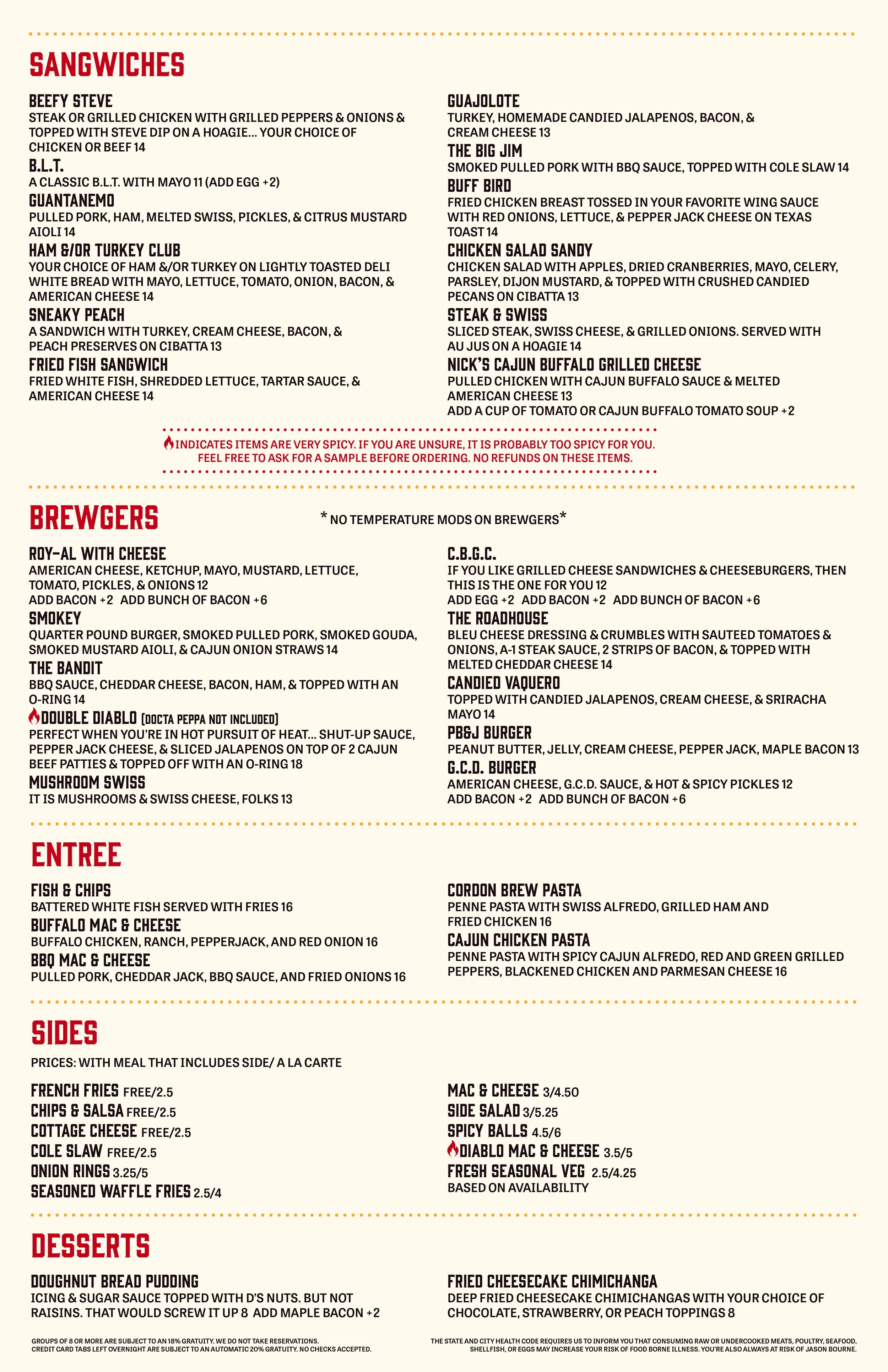 Menu — Stuey McBrew's