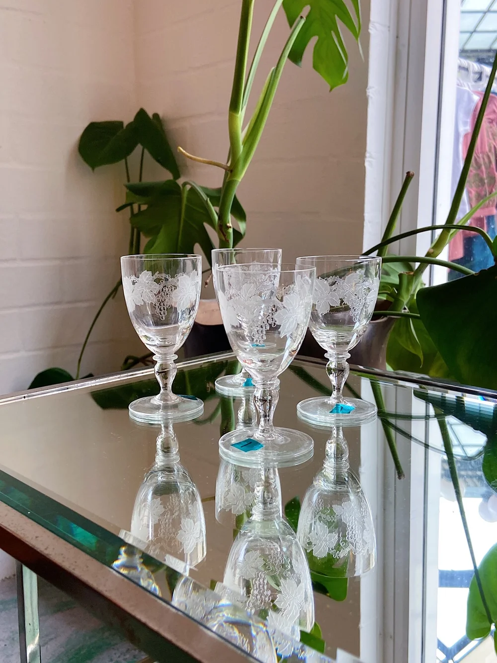 Grape Etched Sherry Glasses  The Picker Concept