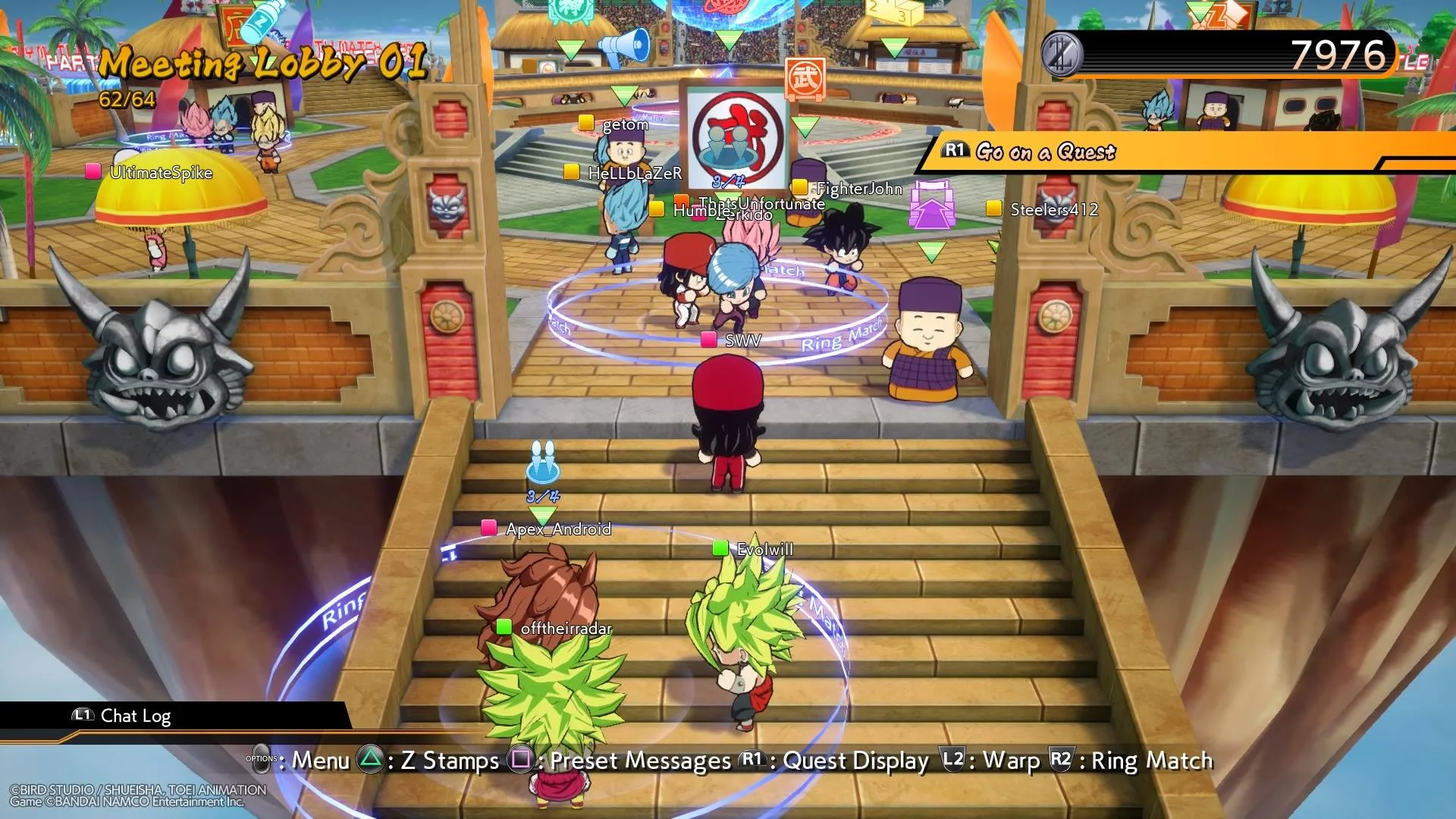 A virtual lobby in Bandai Namco/Arc System Work's Dragon Ball FighterZ nearly full of players