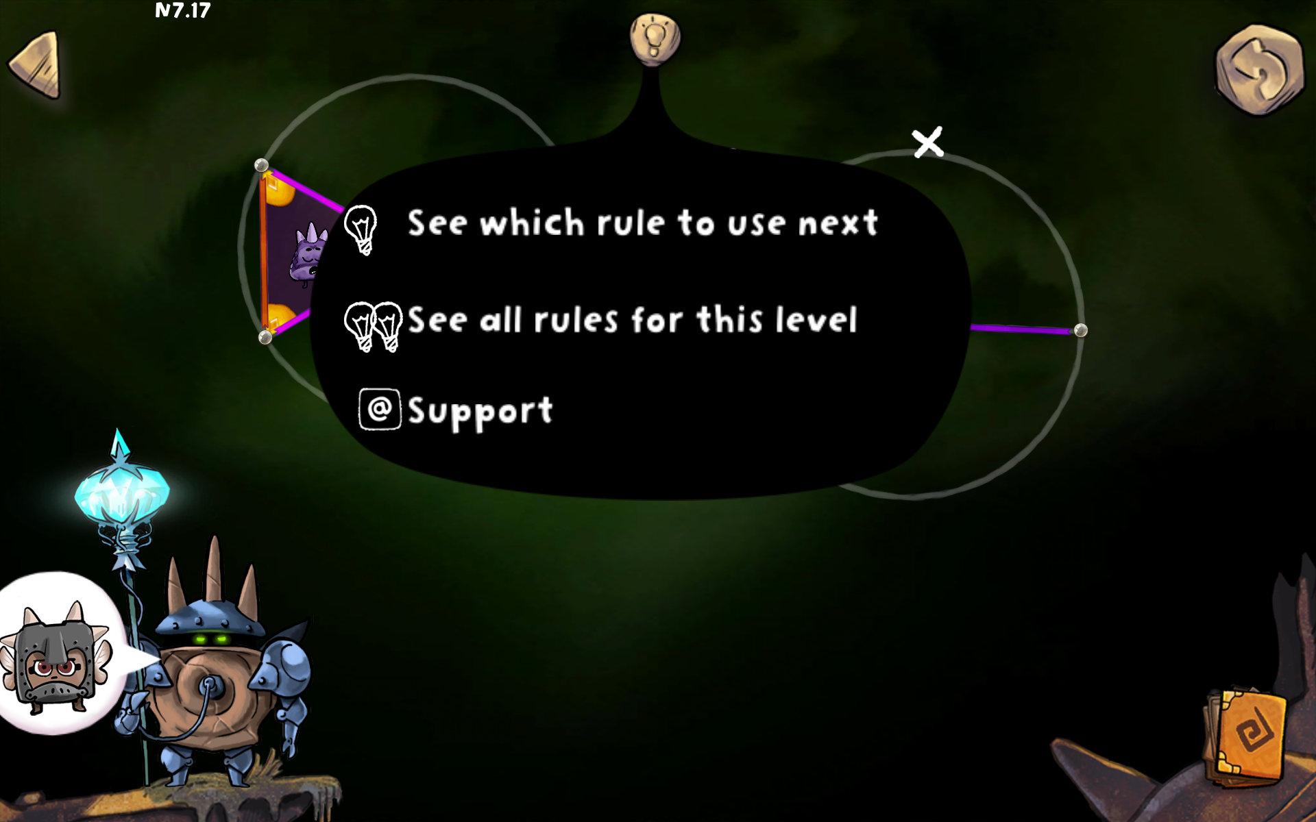 DragonBox Elements (a Geometry-based game) provides hints that players can consult at any time
