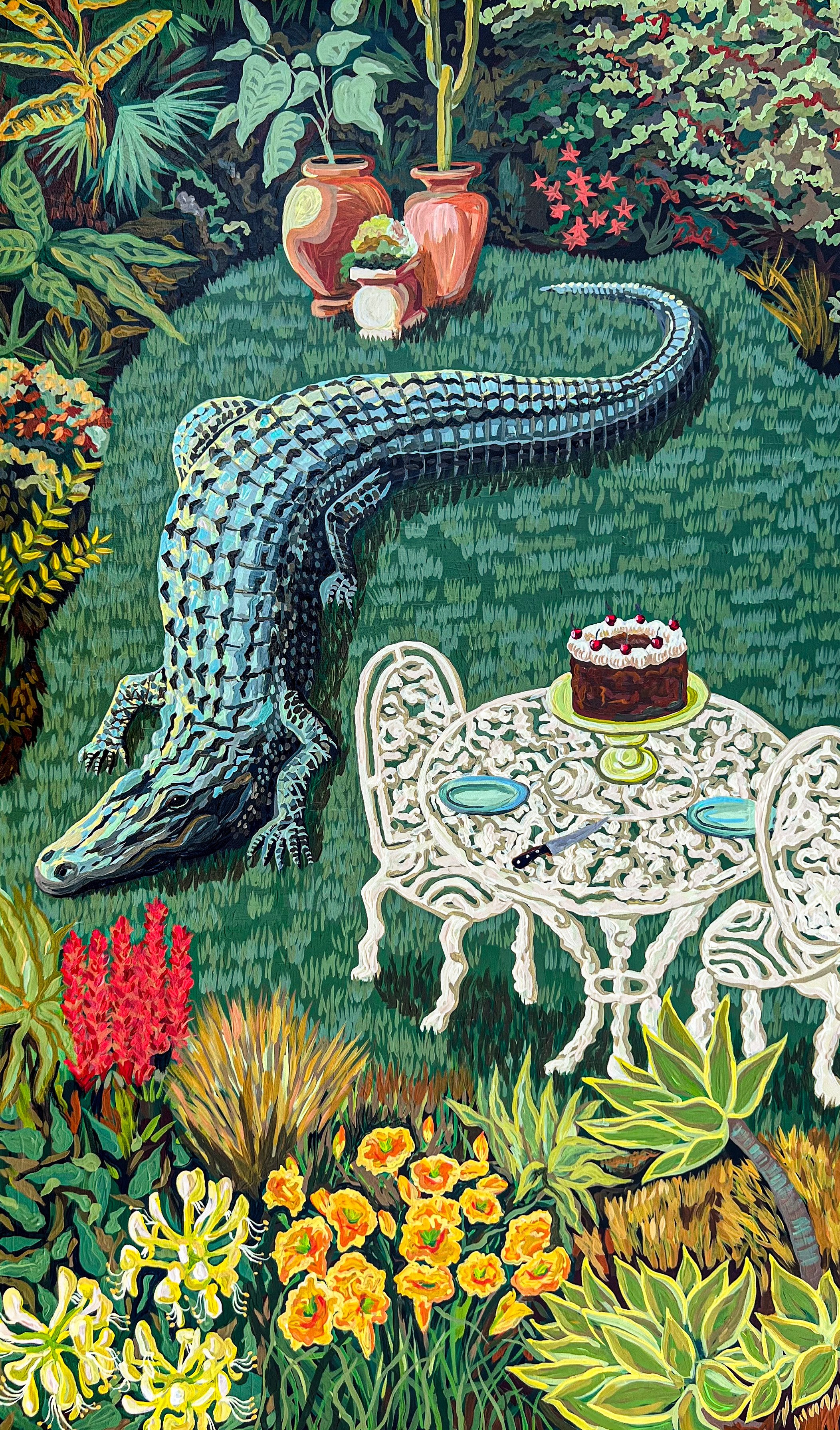 Alligator and Cake in the Garden