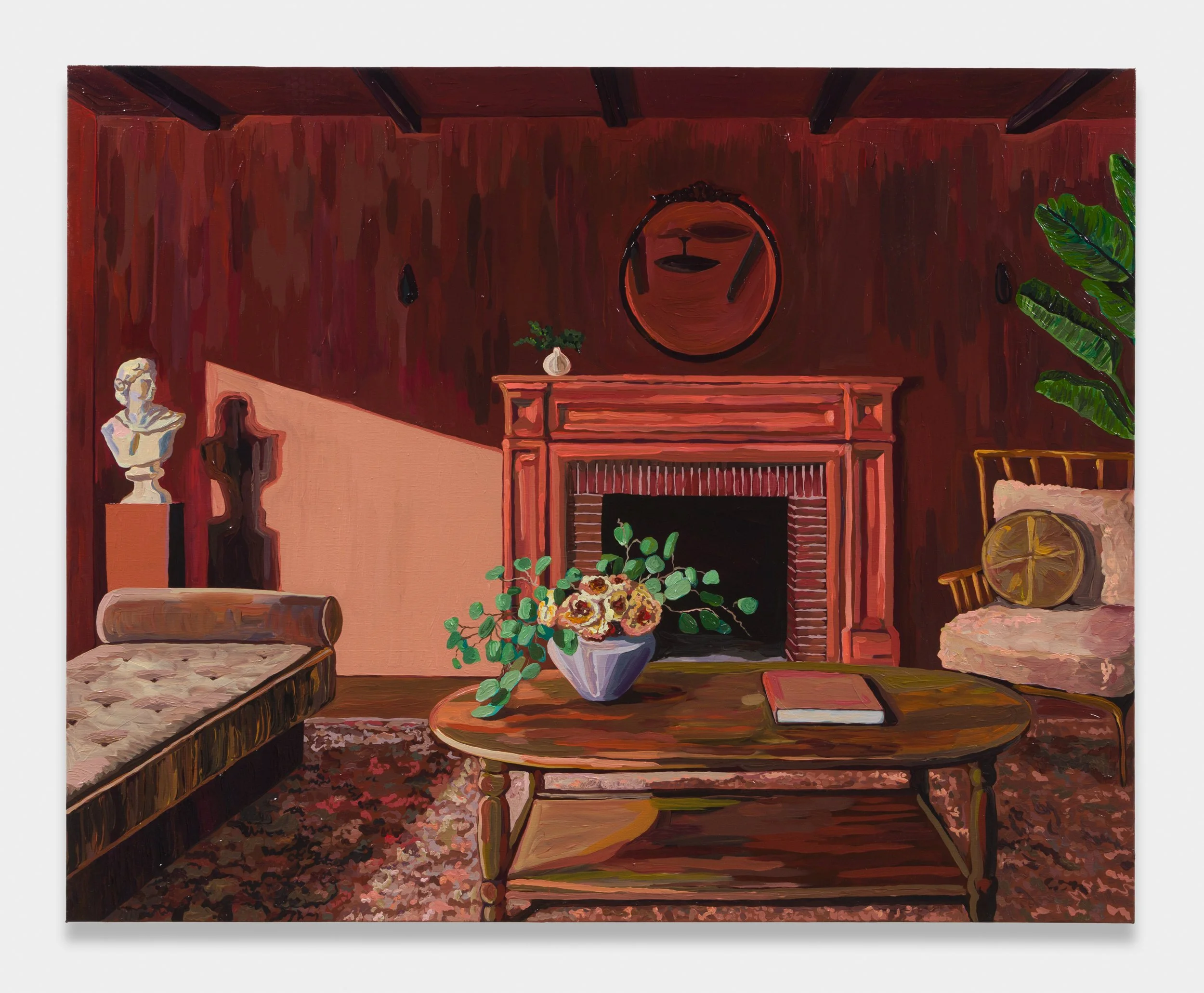 Living Room with Bust and Pink Fireplace, 2025