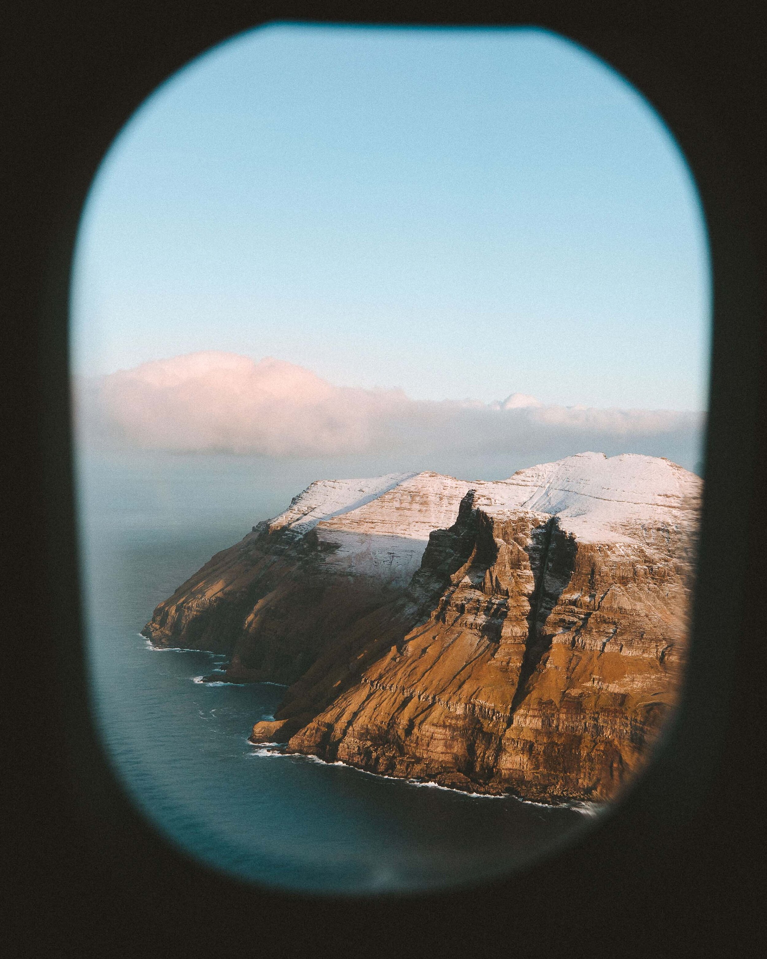 Vagar, Faroe Islands at sunrise from the plane, November
