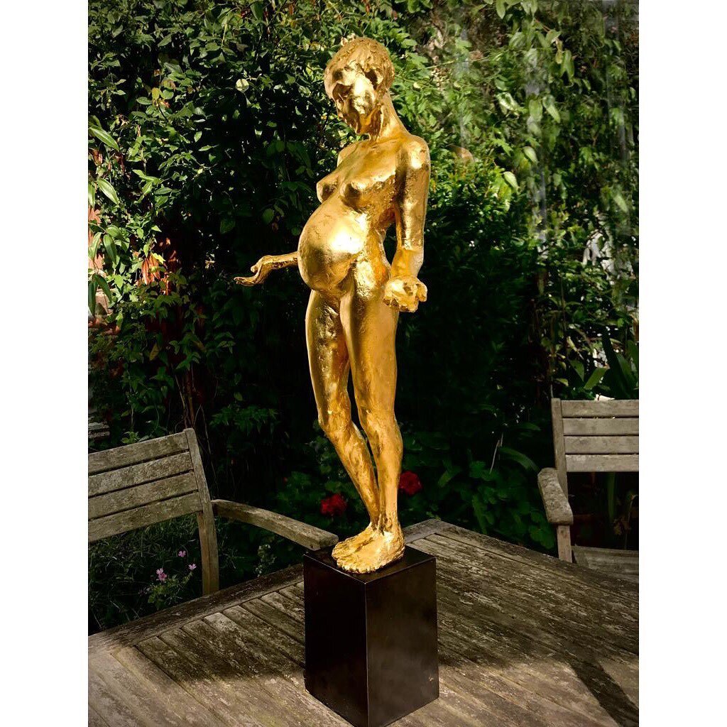 &ldquo;Gates of Heaven&ldquo; is almost ready for Art and Soul group exhibition that starts next week. 
The Virgin Mary stands 60 cm tall and is gilded in 24 Karat gold. She is on a 14 cm bronze base, with a brown patina. Thank you to the amazing gil