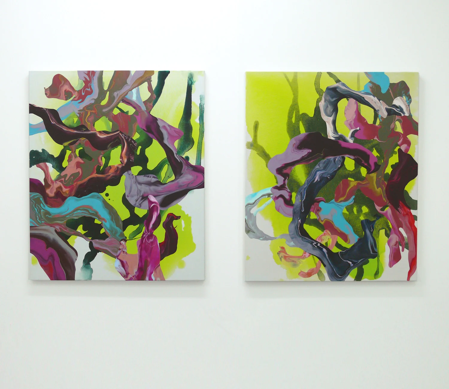 In the Woods (Small Yellow 1 & 2), 2011, synthetic polymer paint on canvas, 94 x 78cm.