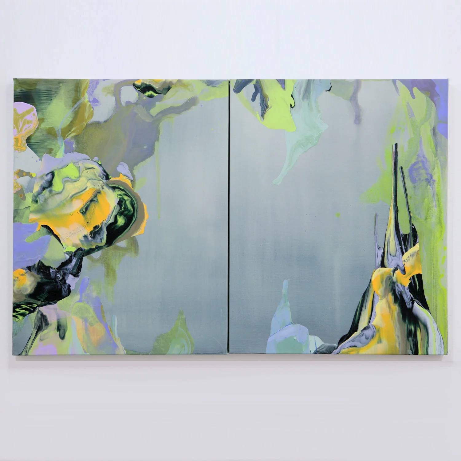 Waiting through lives and past lives (diptych), 2006, synthetic polymer paint on canvas, 73 x 113cm.
