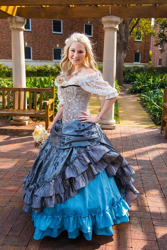 Cinderella-Inspired Cream and Blue English Renaissance Ballgown — Silver Leaf Costumes Handmade Designer Costumes