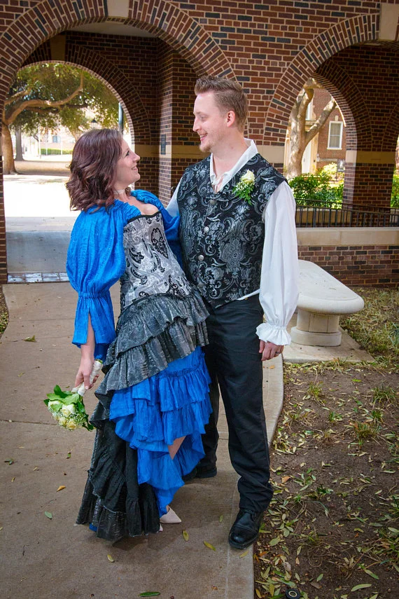 Blue and Silver English Renaissance Bridesmaid Dress  Silver Leaf Costumes  | Handmade Designer Costumes