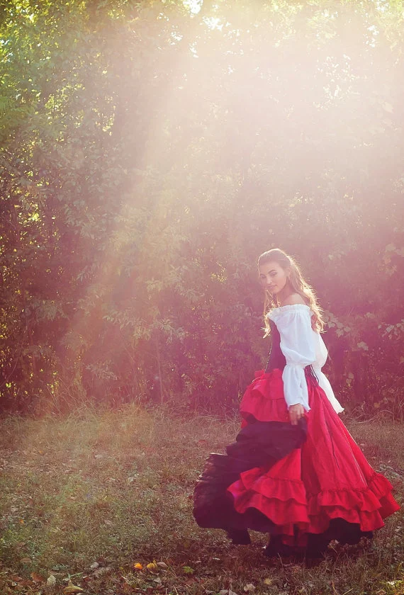 Red and Black Corset Costume  Silver Leaf Costumes | Handmade Designer  Costumes