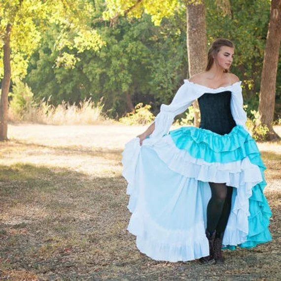 Aqua and White Steel-Boned Corset Costume  Silver Leaf Costumes | Handmade  Designer Costumes