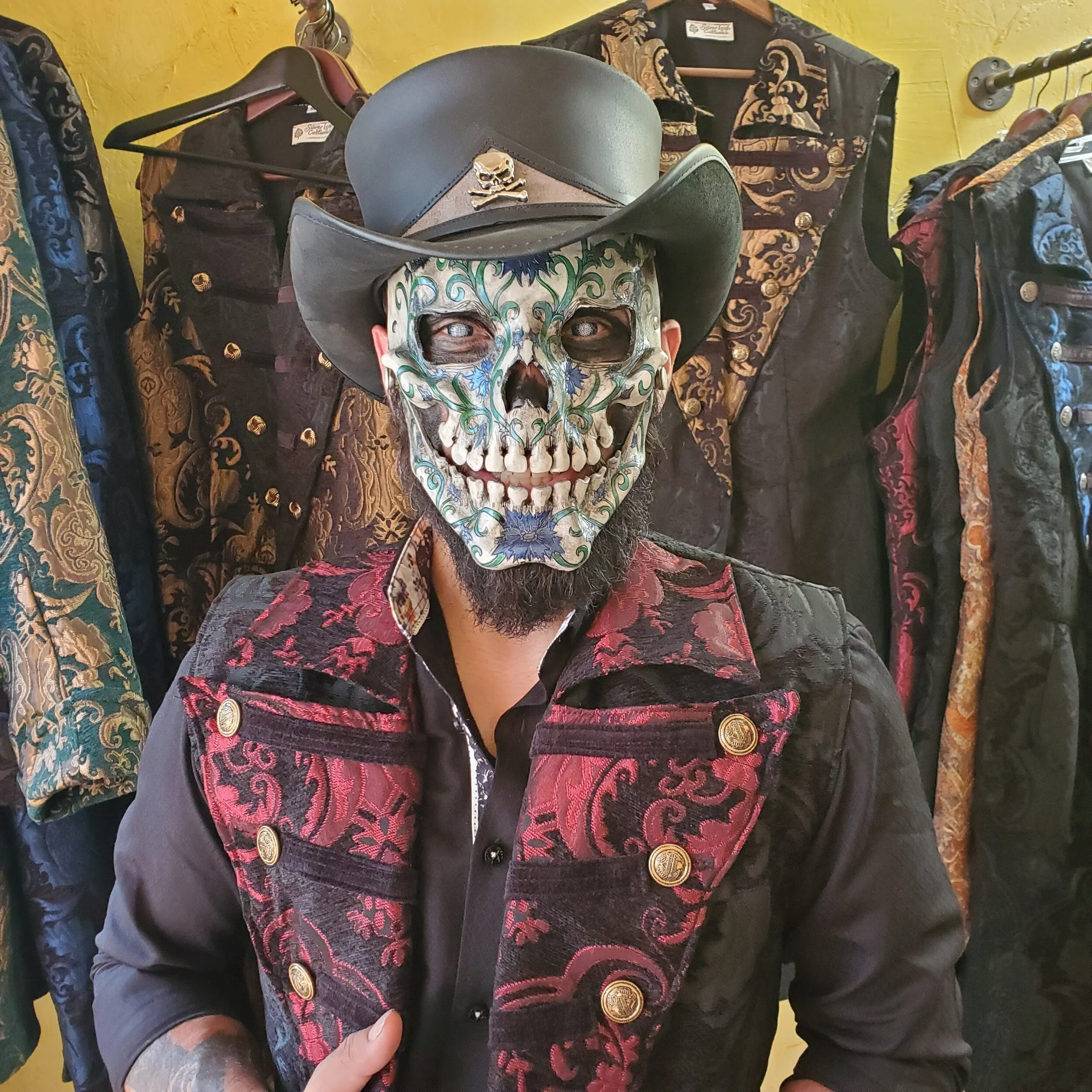 Skull and Cross Bones Leather Top Hat 