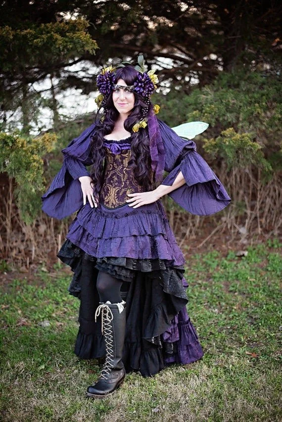 Purple Shimmer Fancy Saloon Skirt — Silver Leaf Costumes Handmade  Designer Costumes